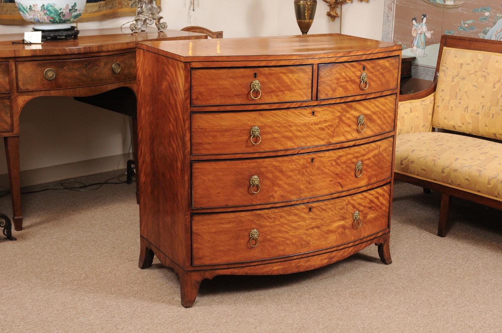 George III English Satin Wood Bow Front Chest, Early 19th Century 2