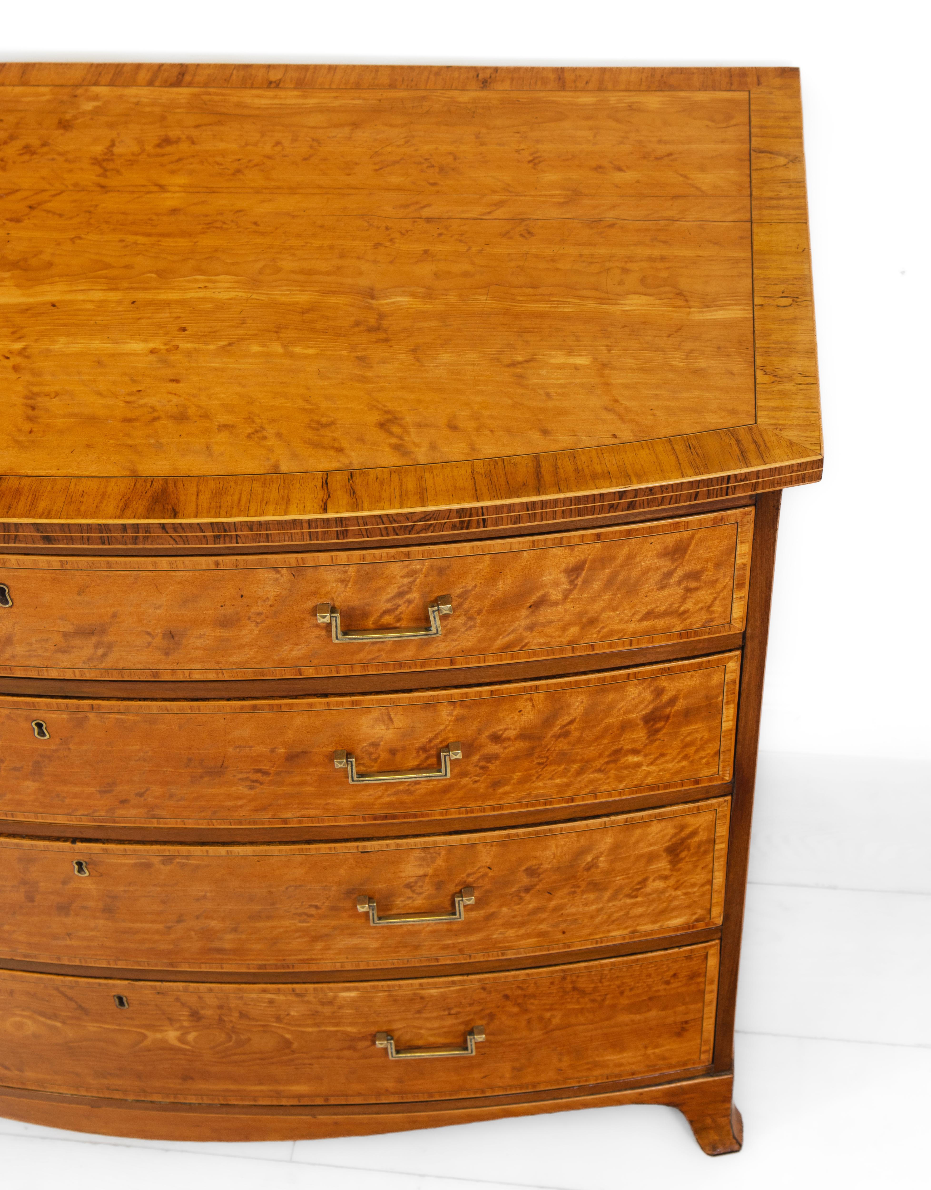 George III English Satinwood & Banded Bow Fronted Chest Commode Circa 1790 For Sale 3