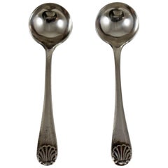 George III English Sterling Silver Shell Motif Salt Spoons, a Pair