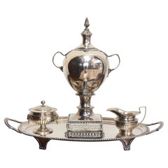 George III English Sterling Silver Tea Set with Matching Tray, 18th Century