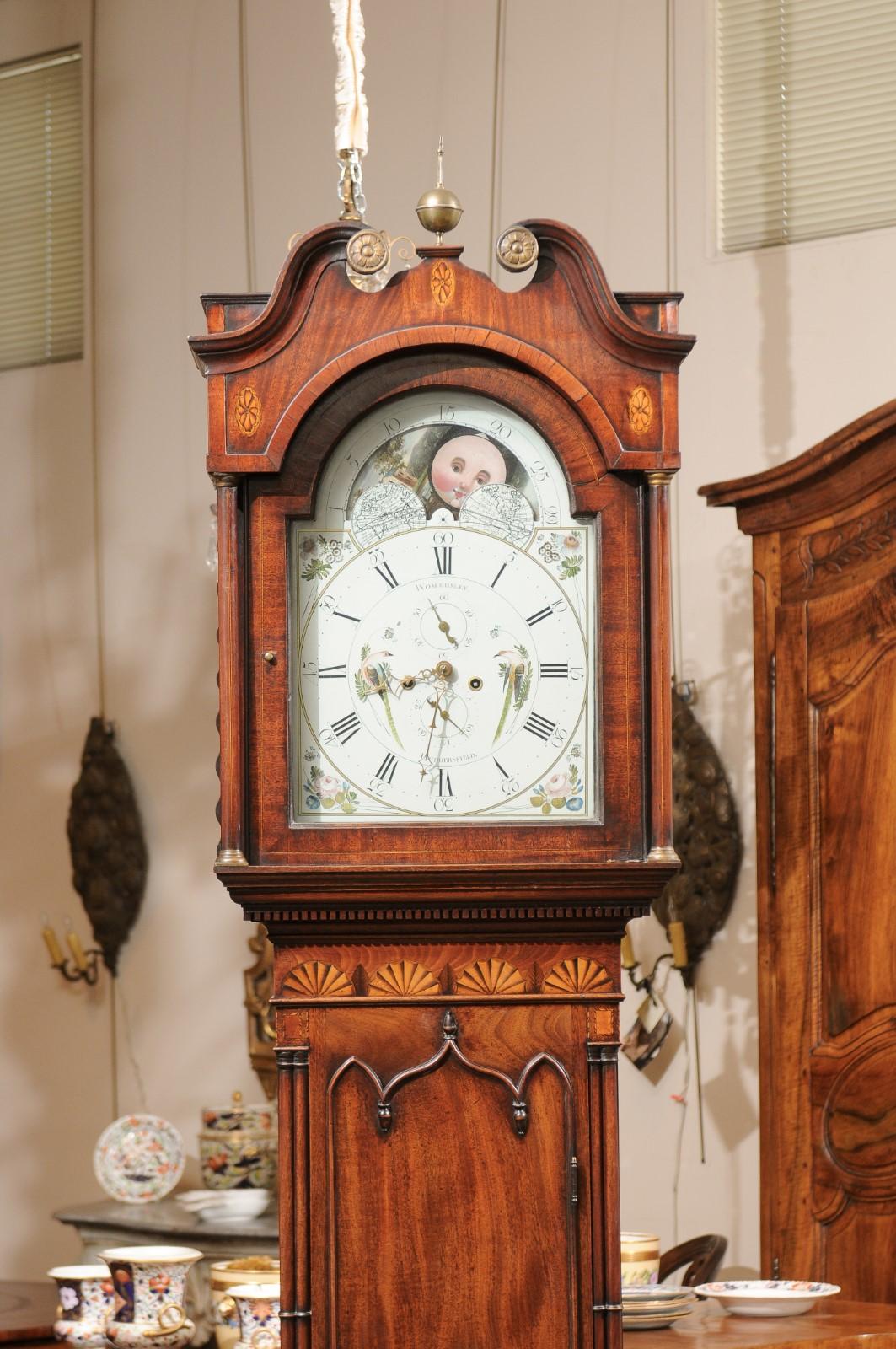  George III English Tallcase Clock with Swan Neck Pediment & Patera Inlay For Sale 7