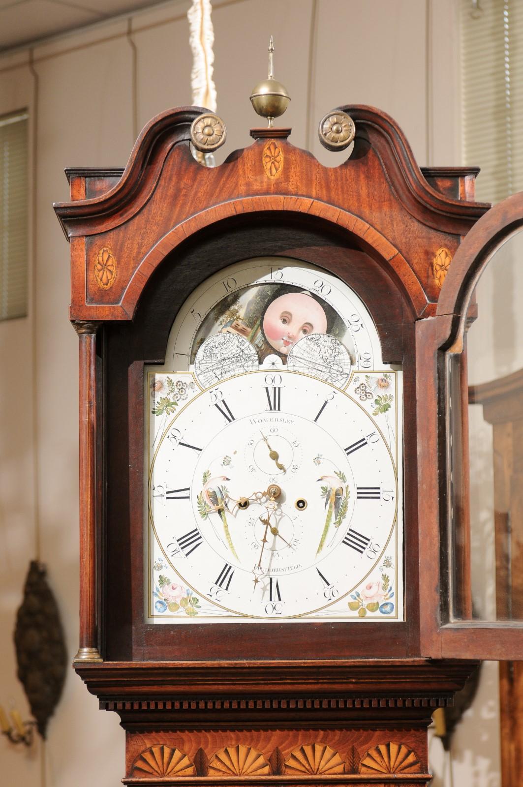  George III English Tallcase Clock with Swan Neck Pediment & Patera Inlay For Sale 10