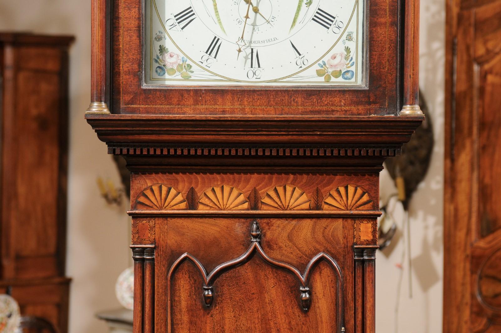  George III English Tallcase Clock with Swan Neck Pediment & Patera Inlay For Sale 11