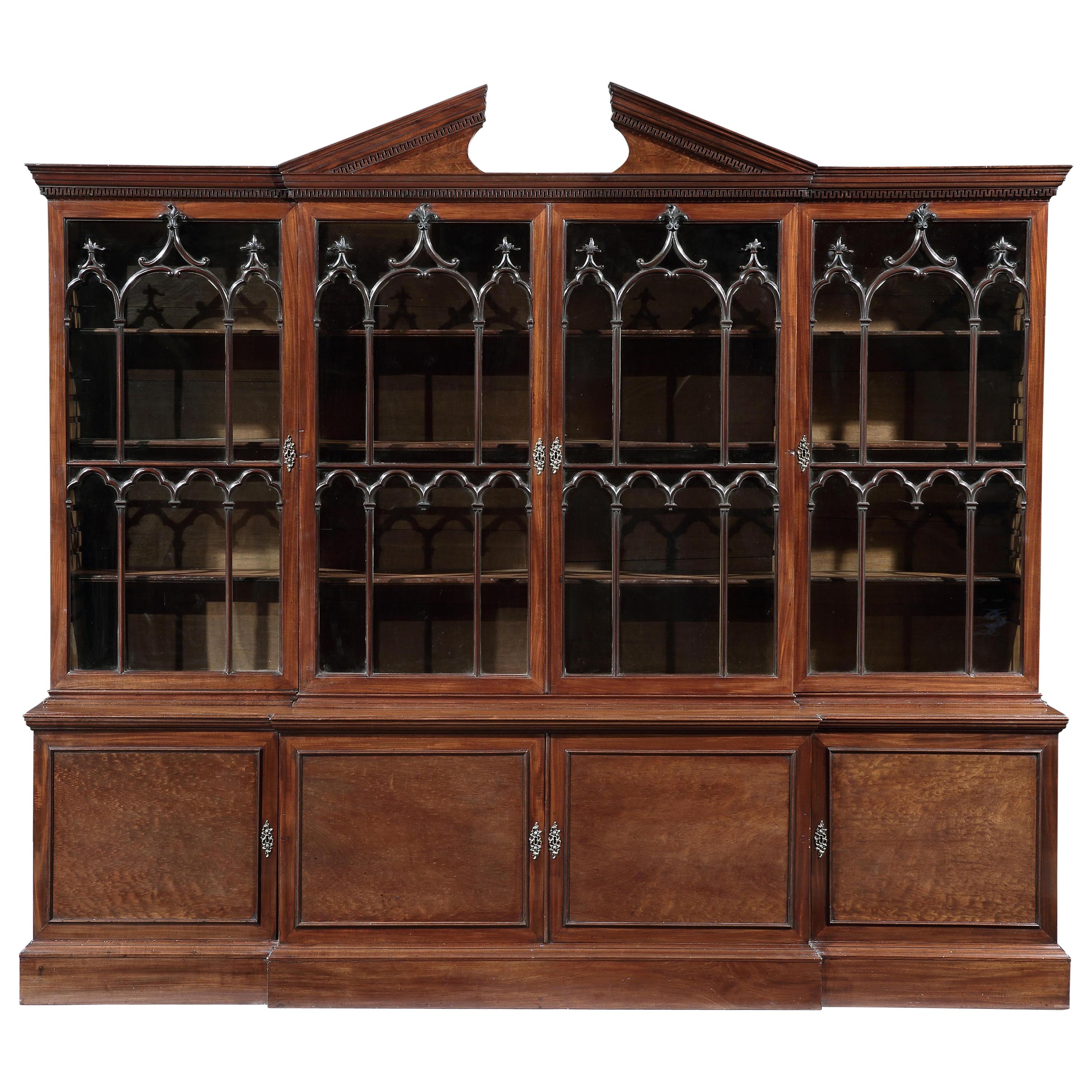 George III English Thomas Chippendale Brown Mahogany Breakfront Bookcase For Sale