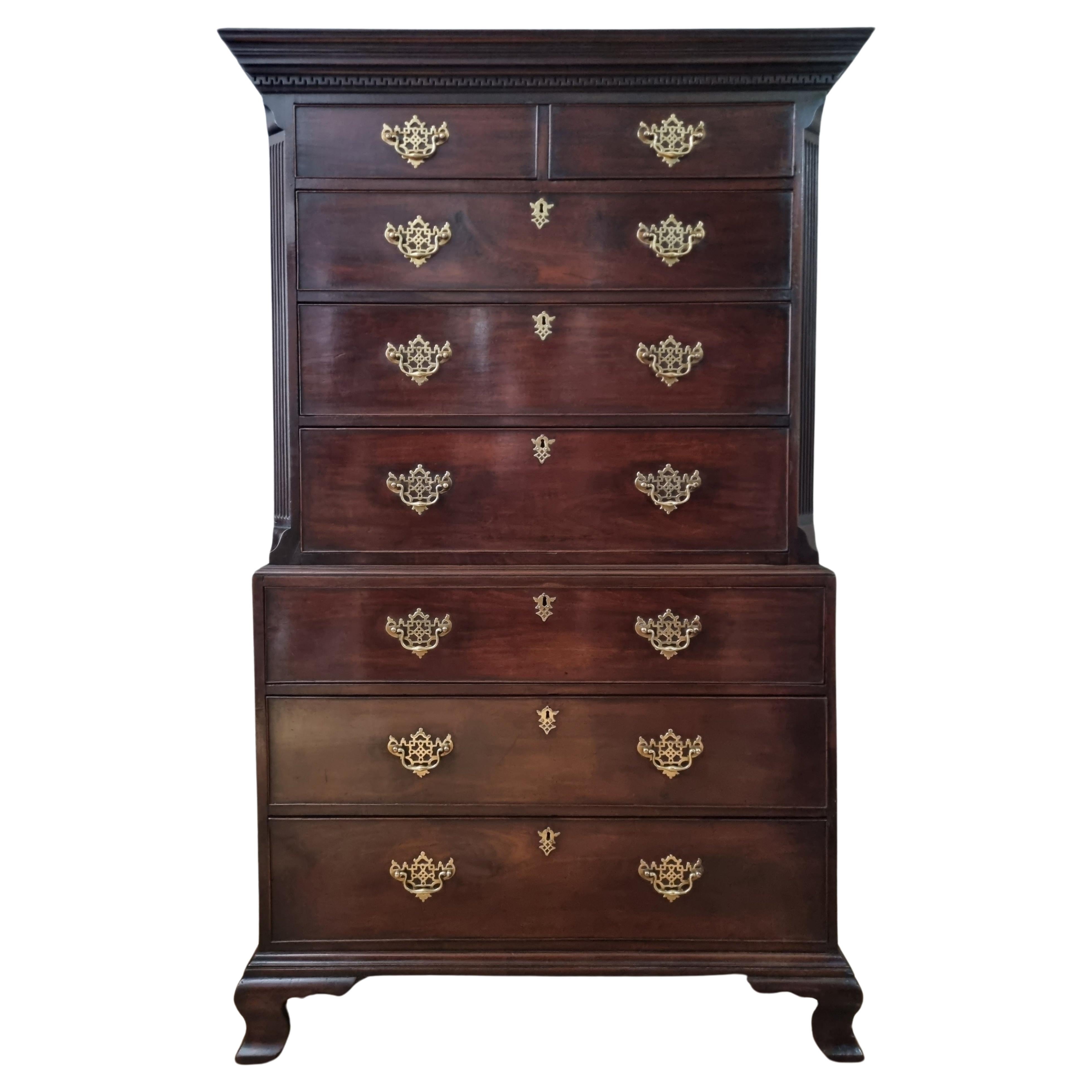  George III Figured Mahogany Tallboy Chest on Chest Circa 1760s For Sale