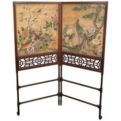 Antique George III Folding Firescreen in the Chinese Chippendale Taste