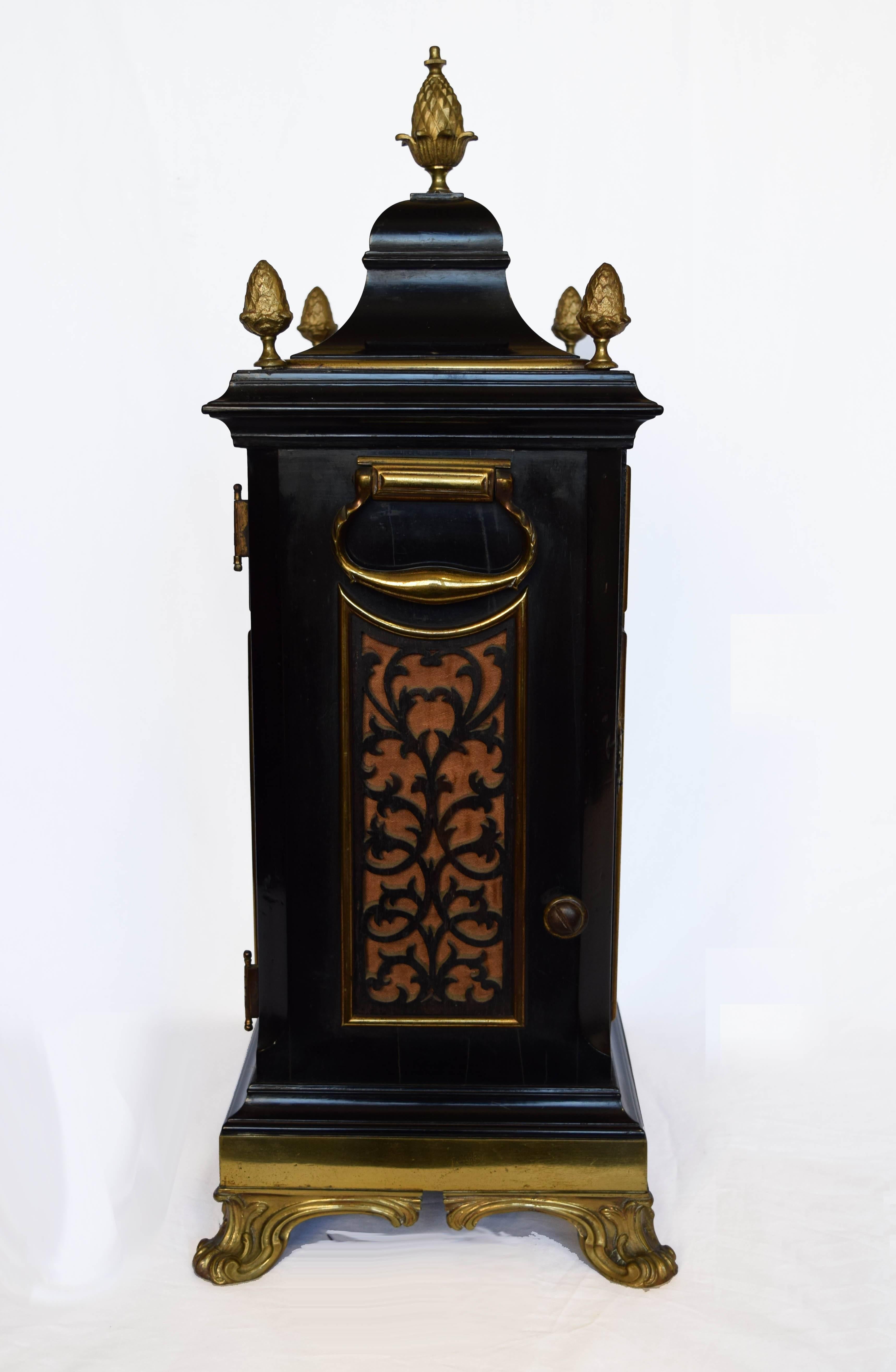 English George III Gilt Brass-Mounted Ebonized Bracket Clock by John Ellicot For Sale
