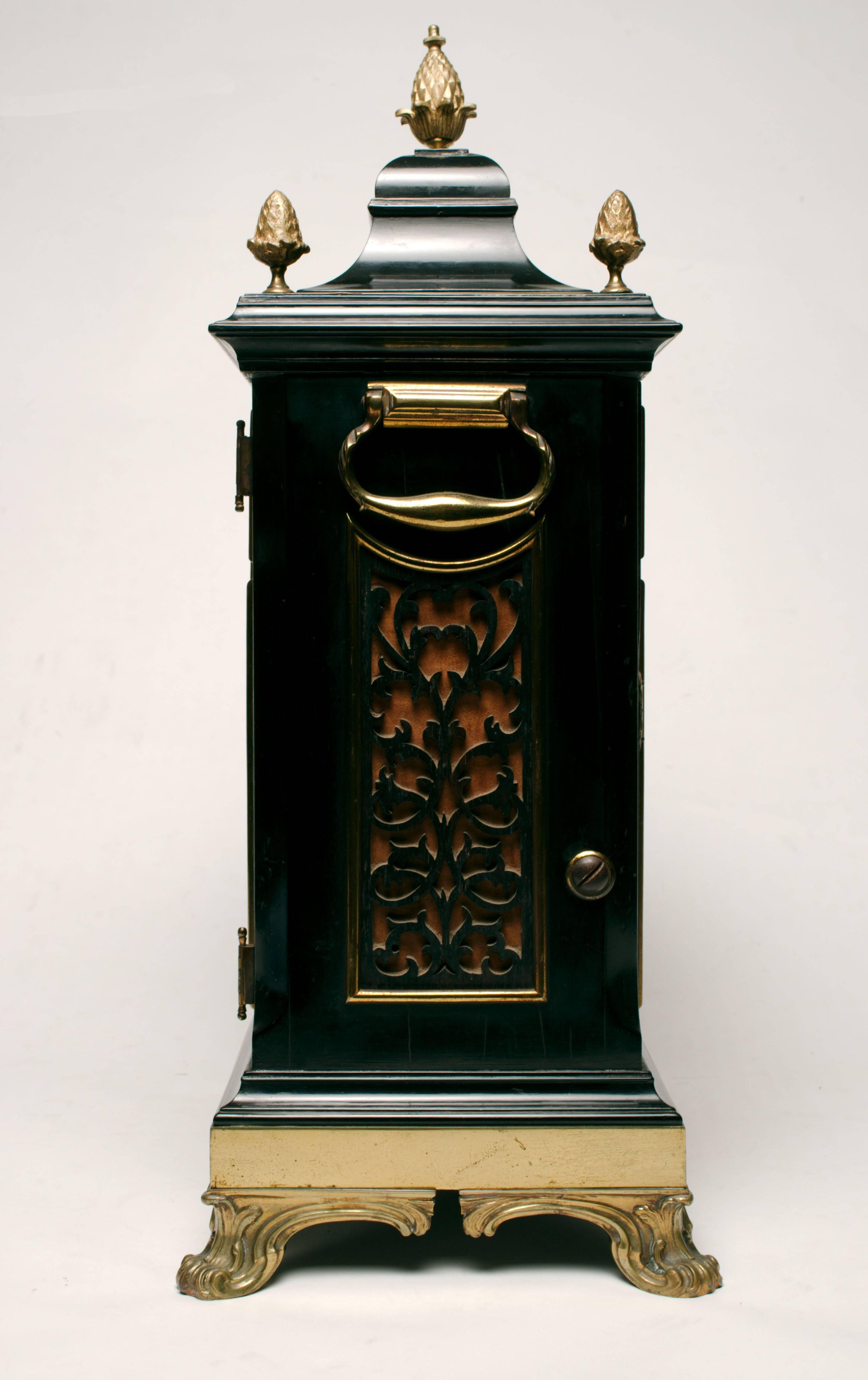 George III Gilt Brass-Mounted Ebonized Bracket Clock by John Ellicot For Sale 1