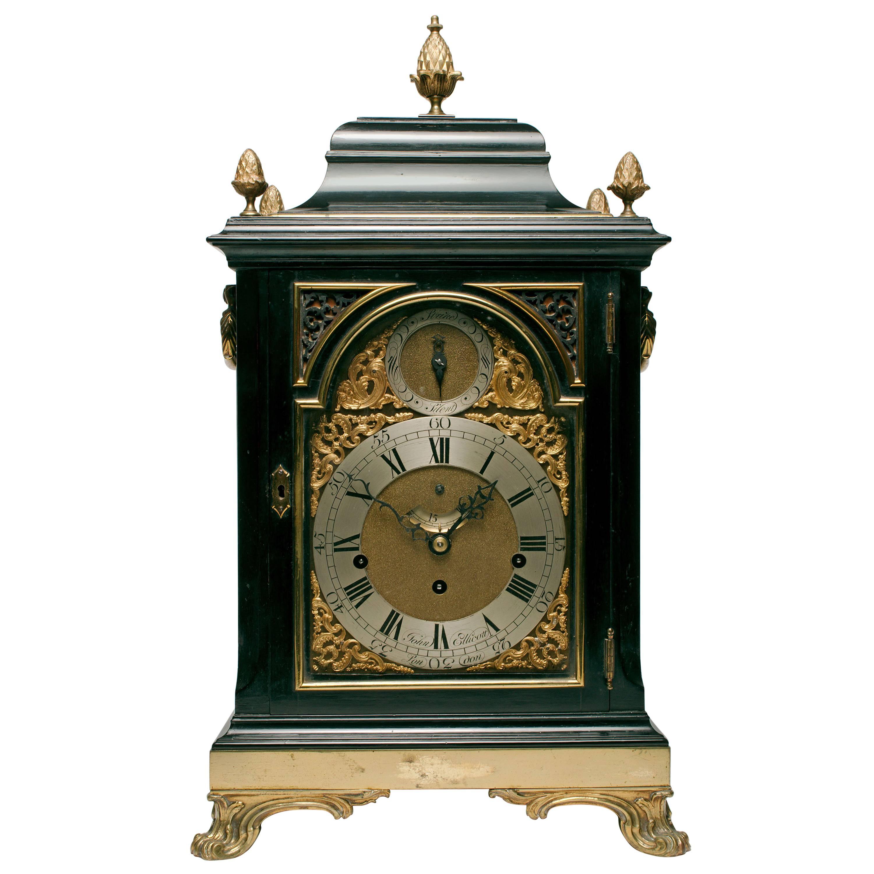 George III Gilt Brass-Mounted Ebonized Bracket Clock by John Ellicot For Sale