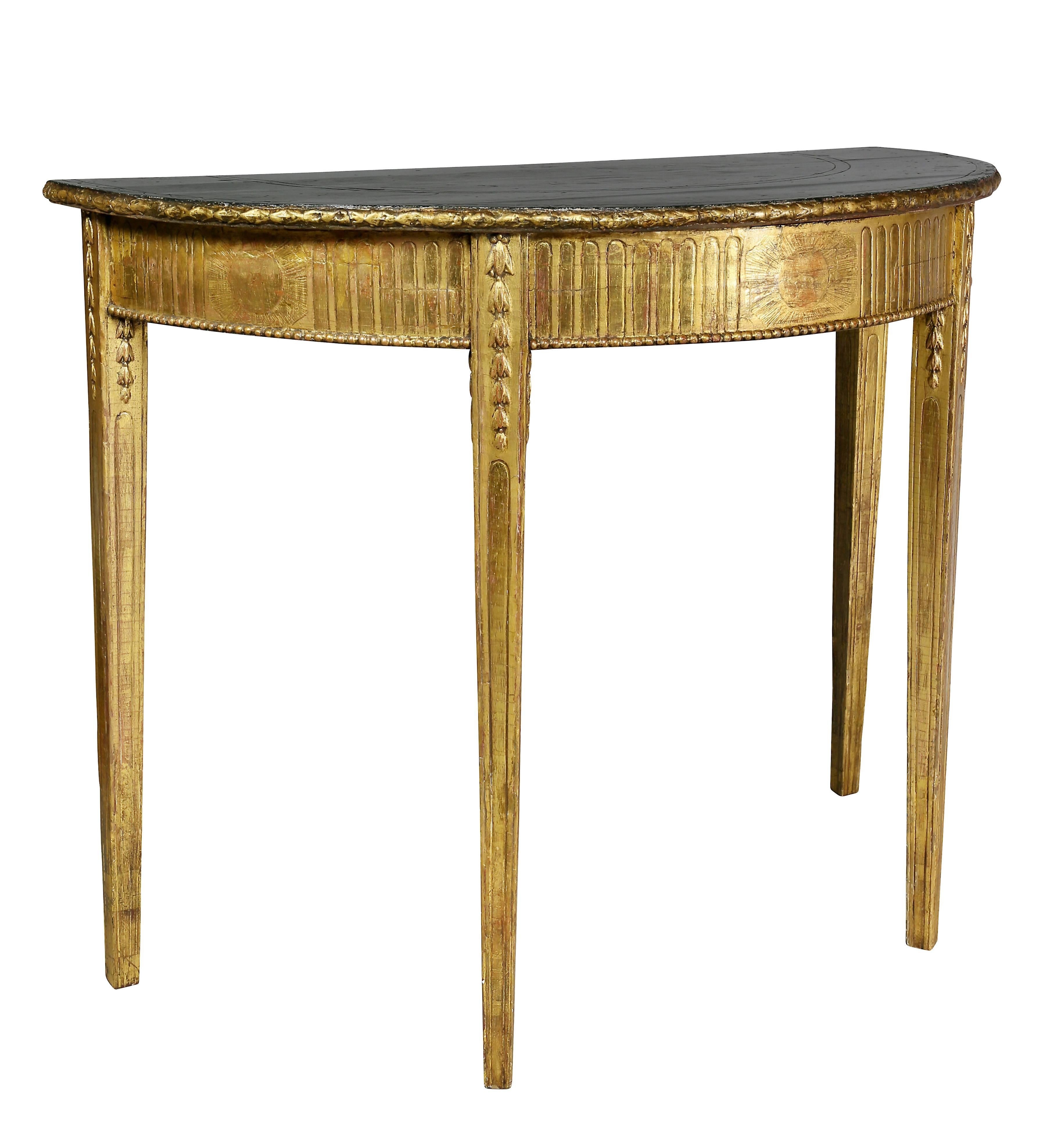 George III Giltwood Demilune Console Table In Good Condition In Essex, MA