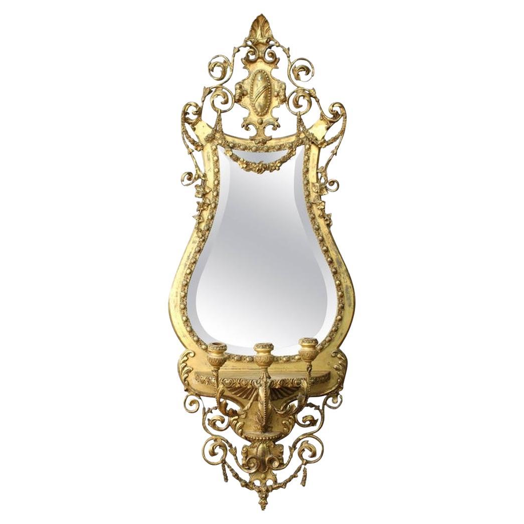 George III Giltwood Girandole Beveled Mirror