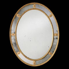 George III Giltwood Robert Adam Period Oval Borderglass Mirror