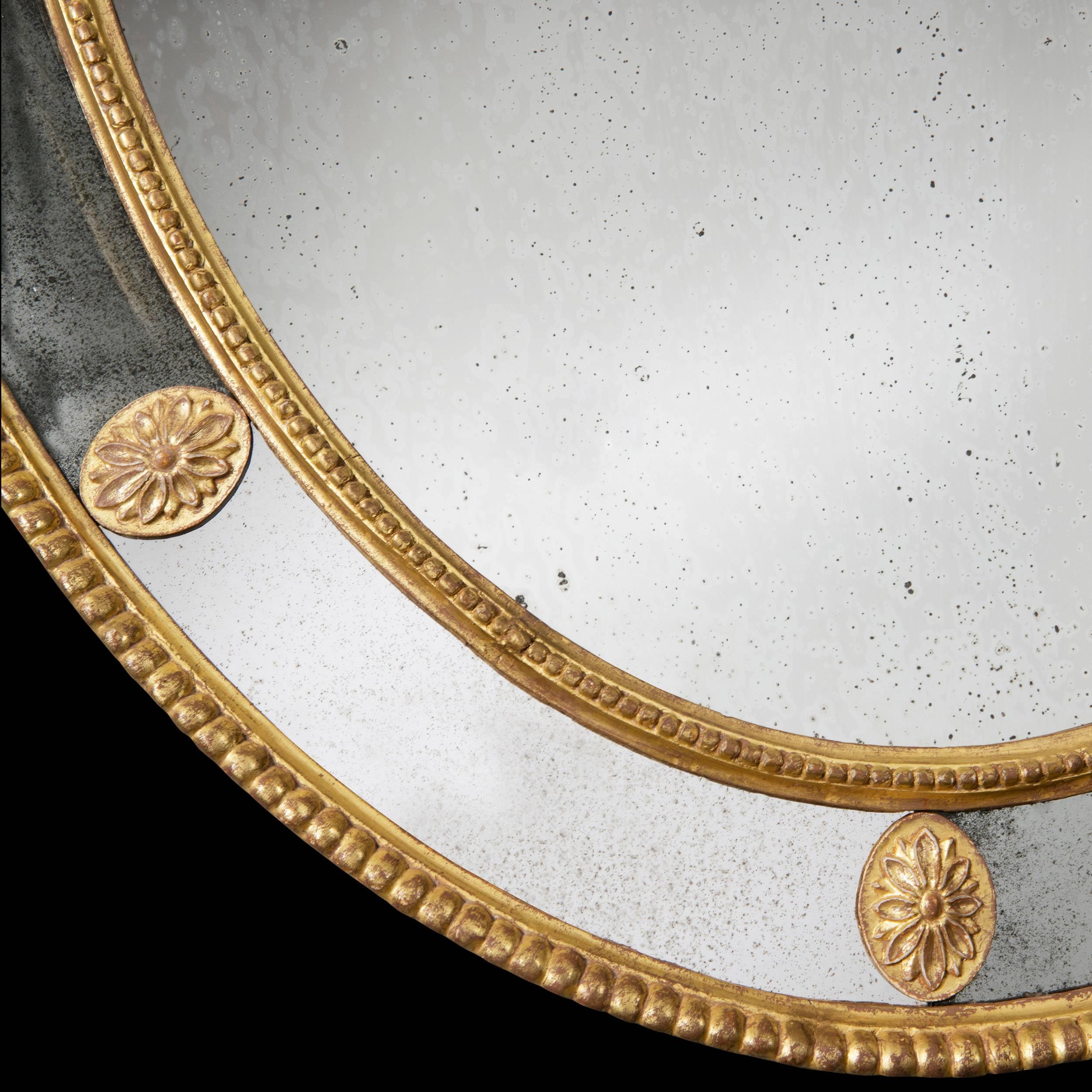 Adam Style George III Giltwood Robert Adam Period Oval Borderglass Mirror For Sale