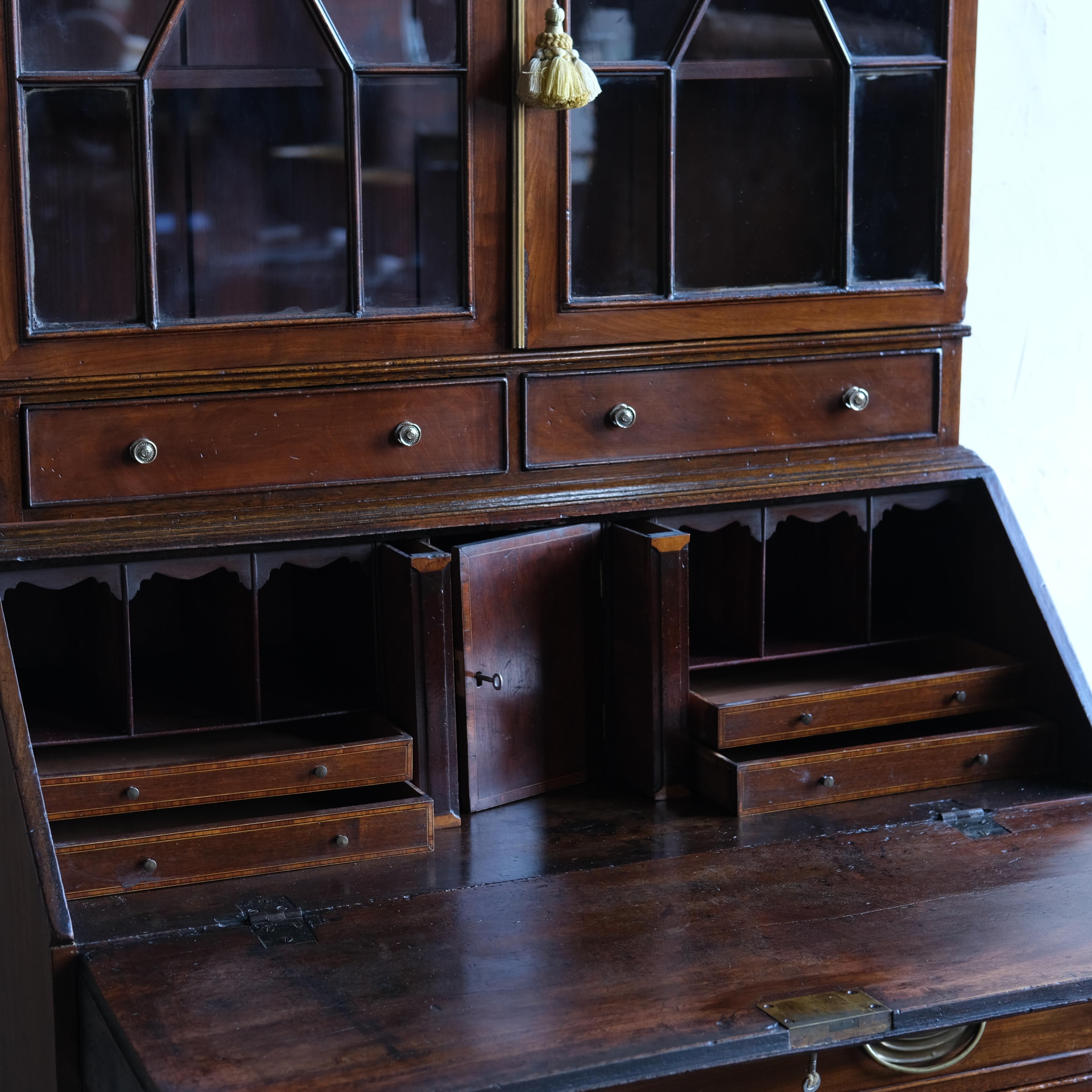 British George III Glazed Mahogany Secretary Bookcase For Sale