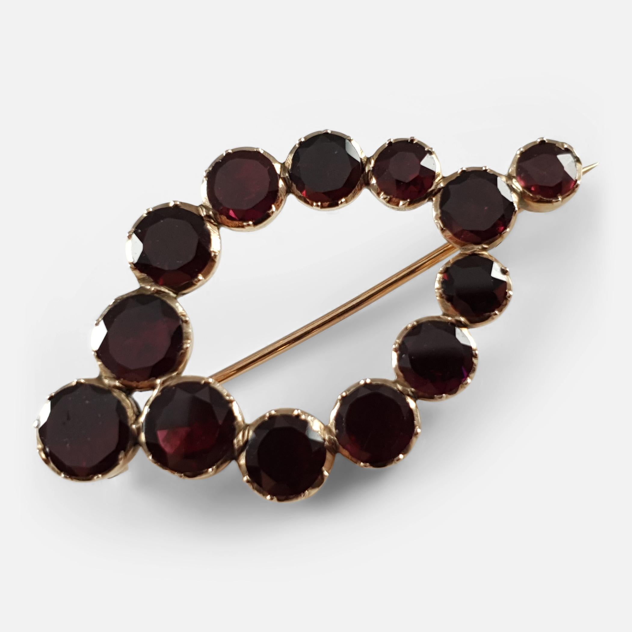 George III Gold Flat Cut Foiled-Backed Almandine Garnet Brooch 3