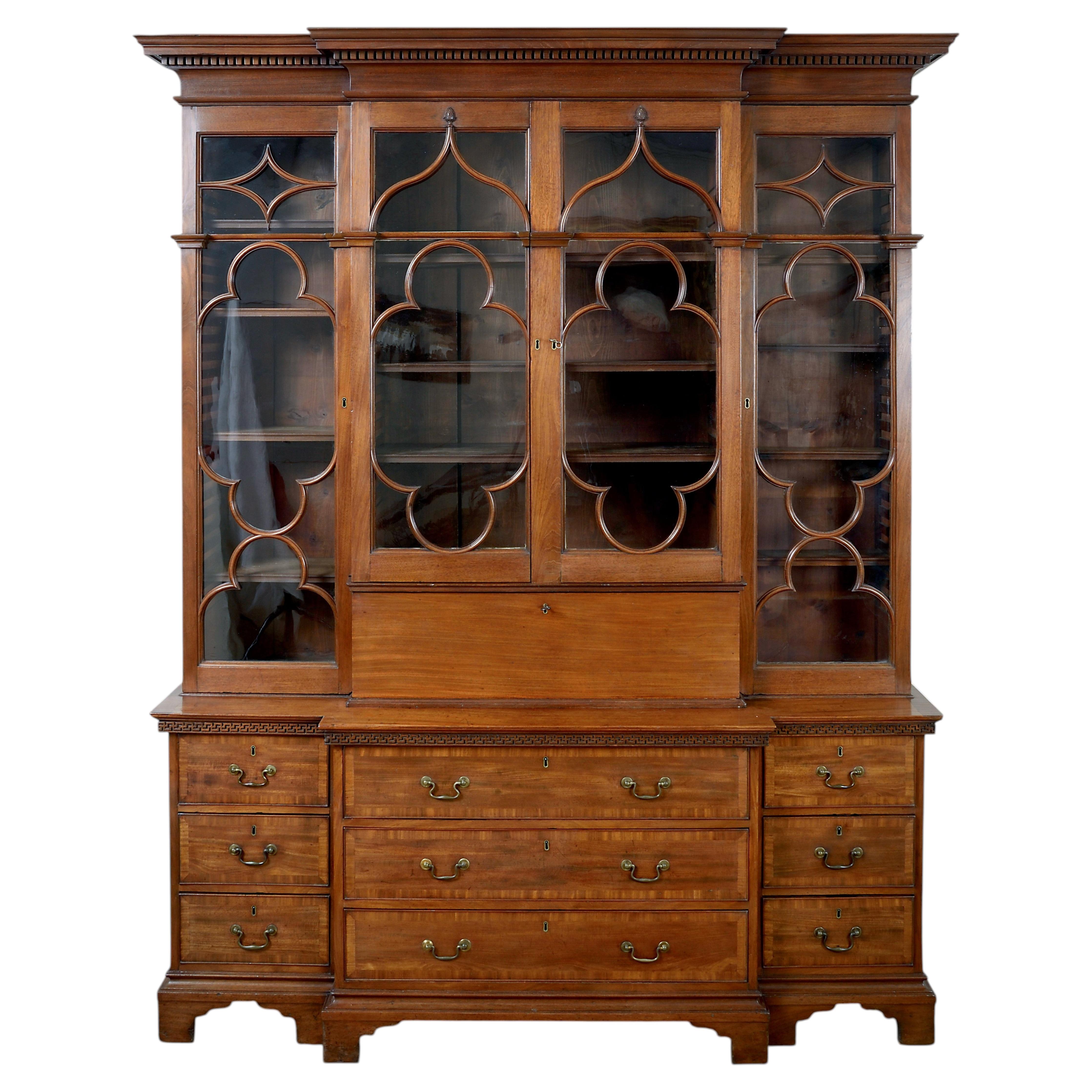 George III Gothic Mahogany Break-Front Bookcase