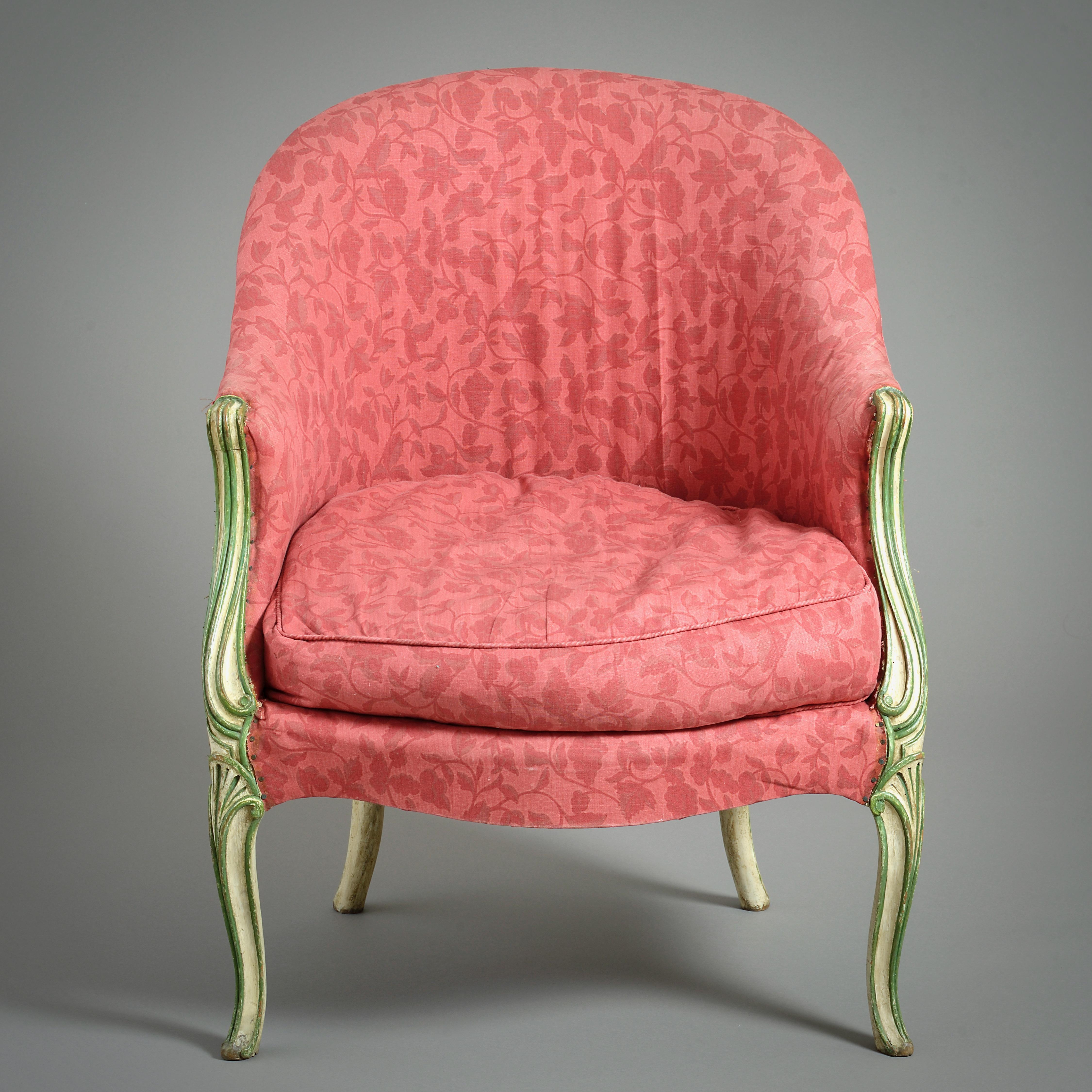 Grün-weiß bemalte Bergere in der Art von Thomas Chippendale, George III.-Periode im Zustand „Gut“ im Angebot in London, GB