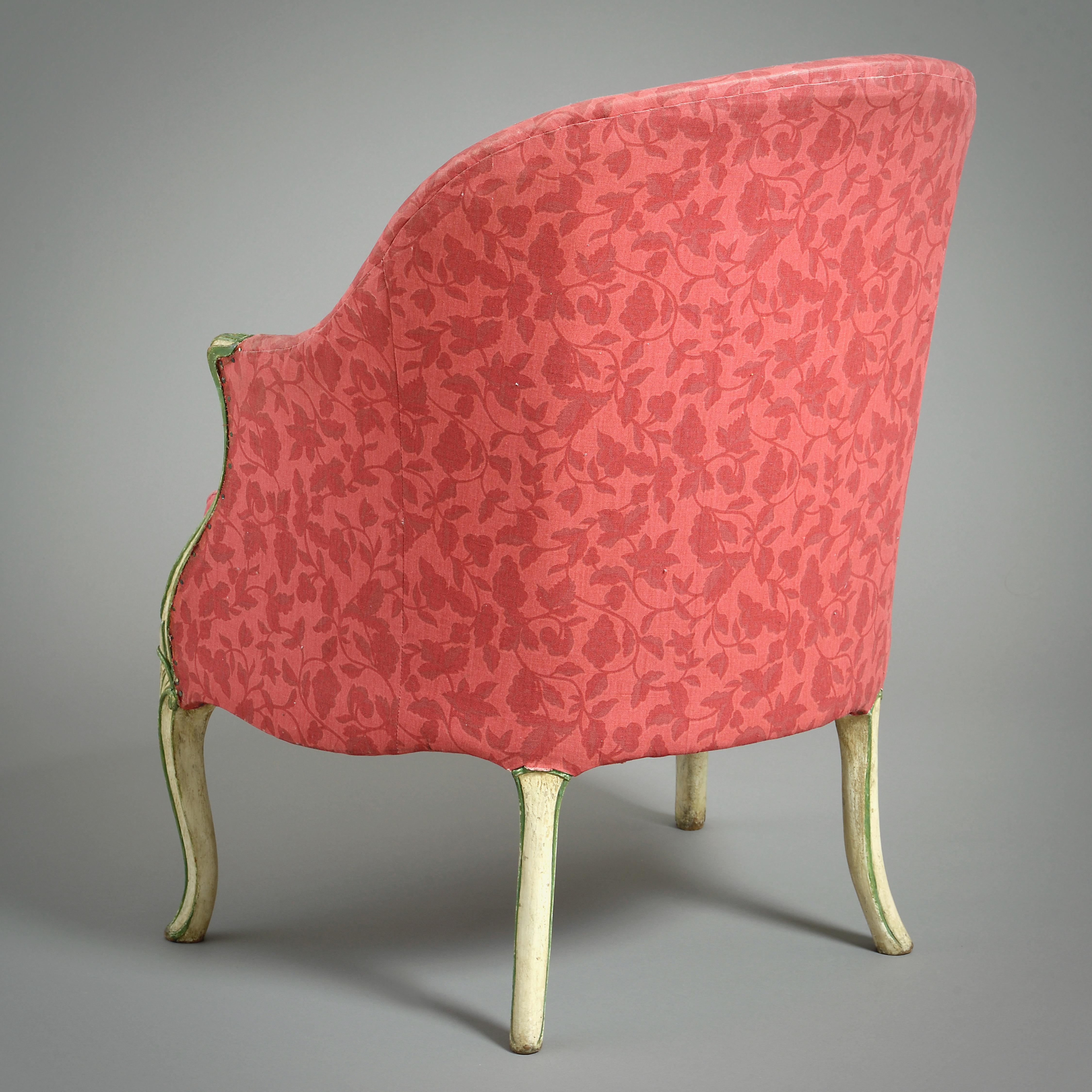 Grün-weiß bemalte Bergere in der Art von Thomas Chippendale, George III.-Periode (Holz) im Angebot