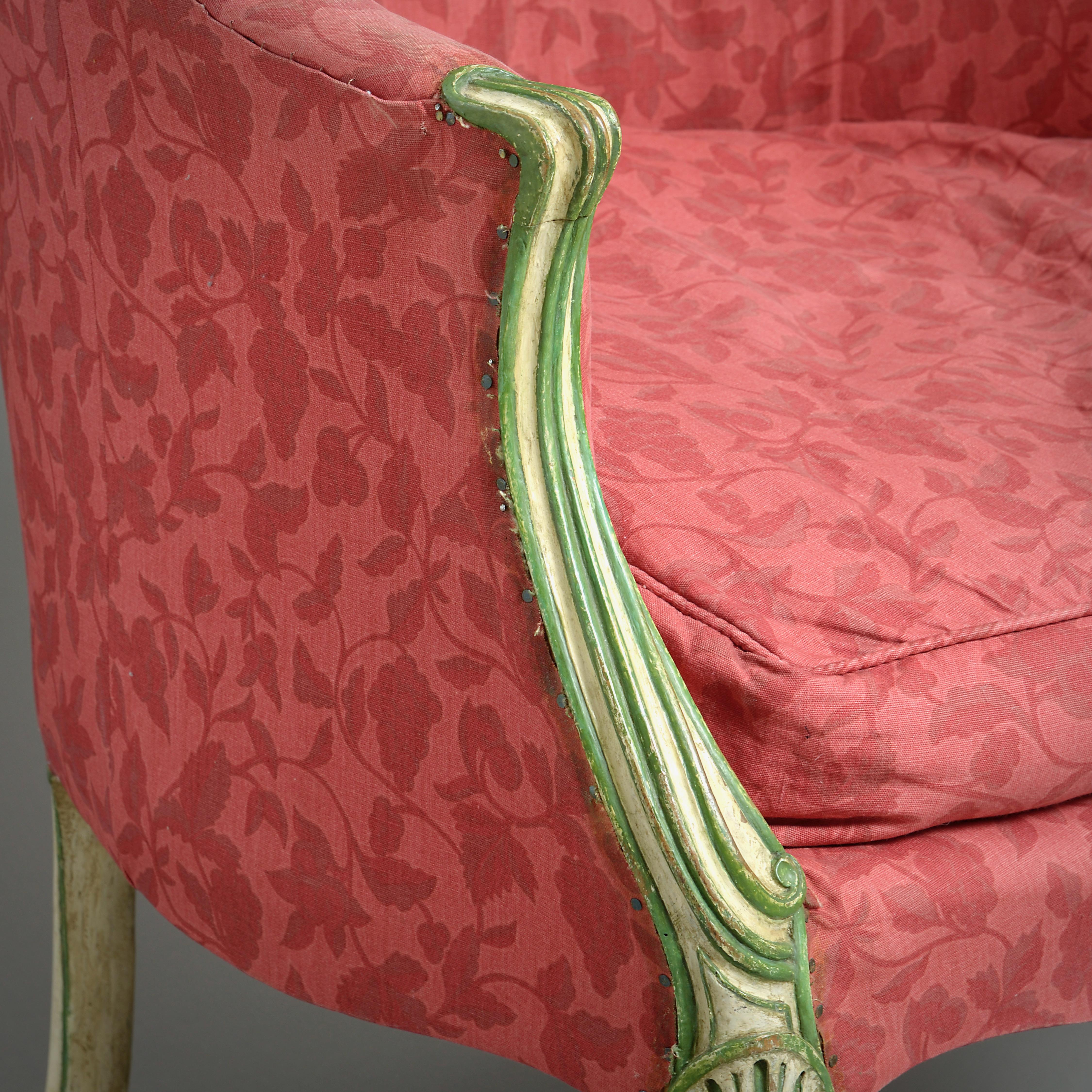Grün-weiß bemalte Bergere in der Art von Thomas Chippendale, George III.-Periode im Angebot 1