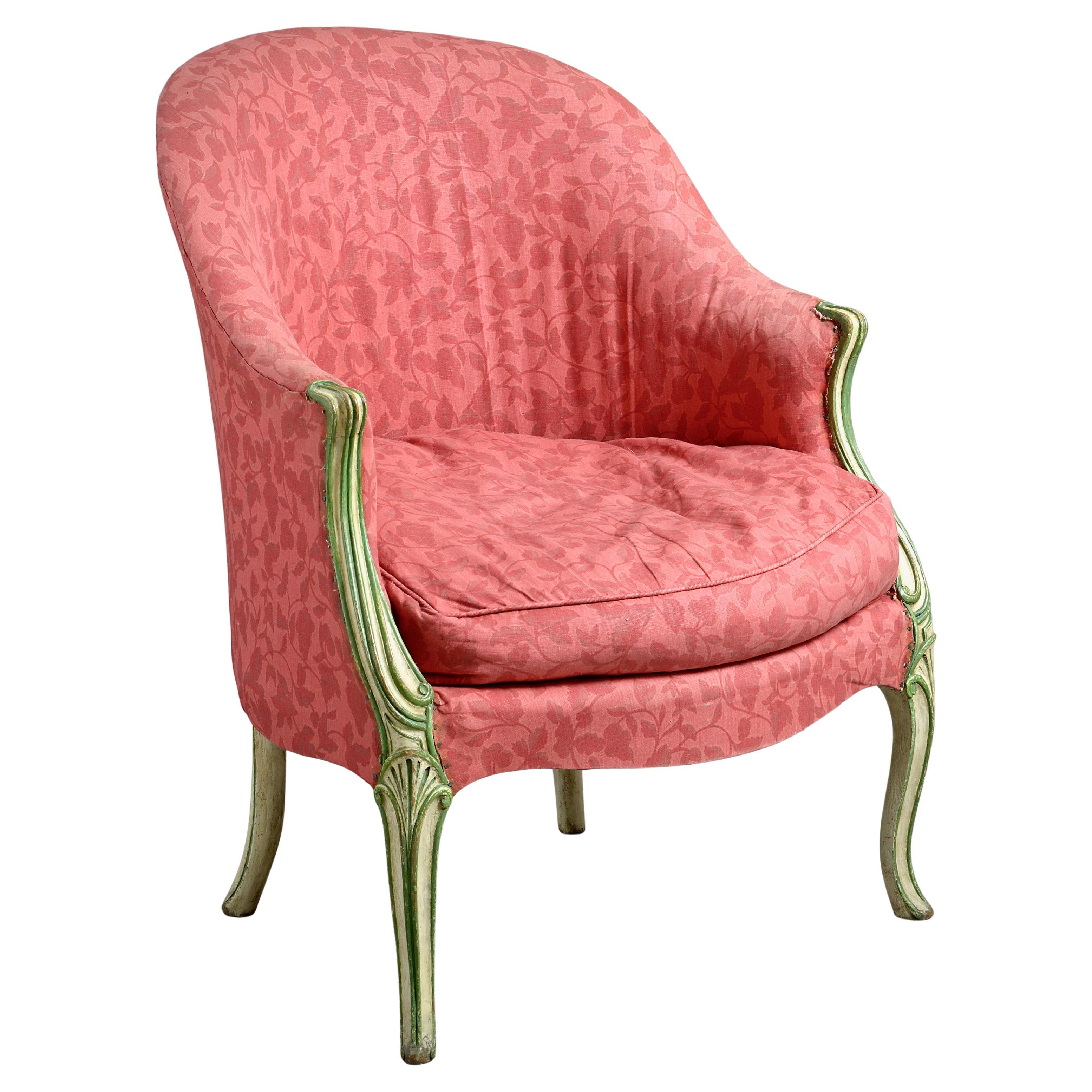 George III Green-and-White Painted Bergere in the Manner of Thomas Chippendale