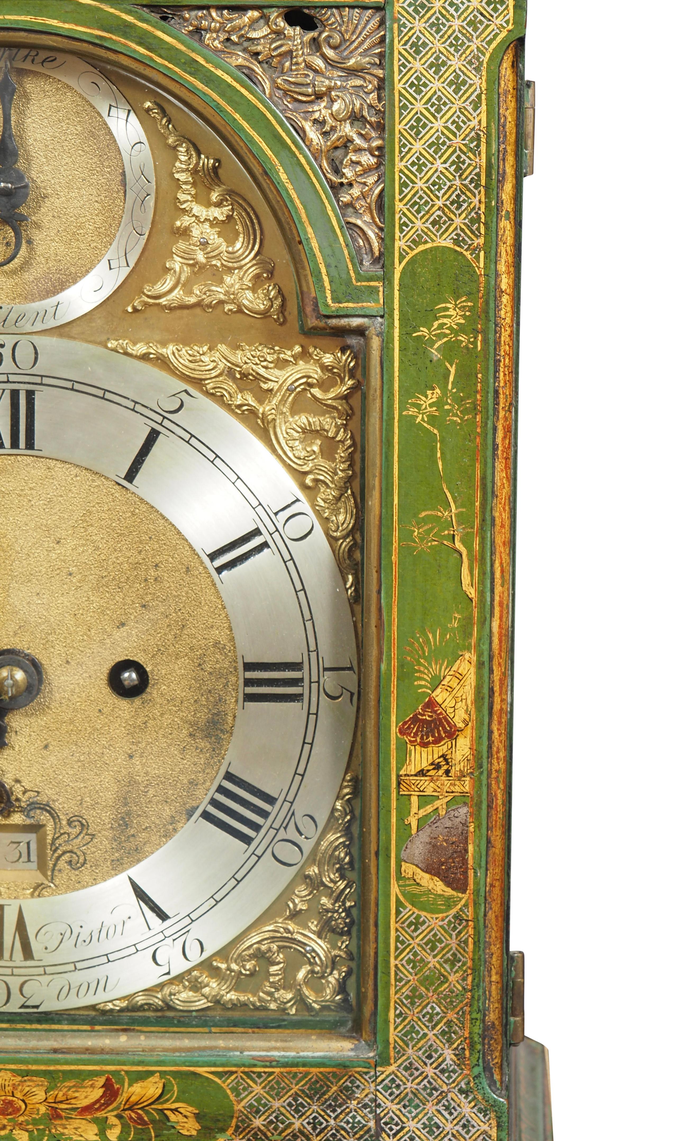 George III Green Japanned Bracket Clock By Edward Pistor 4