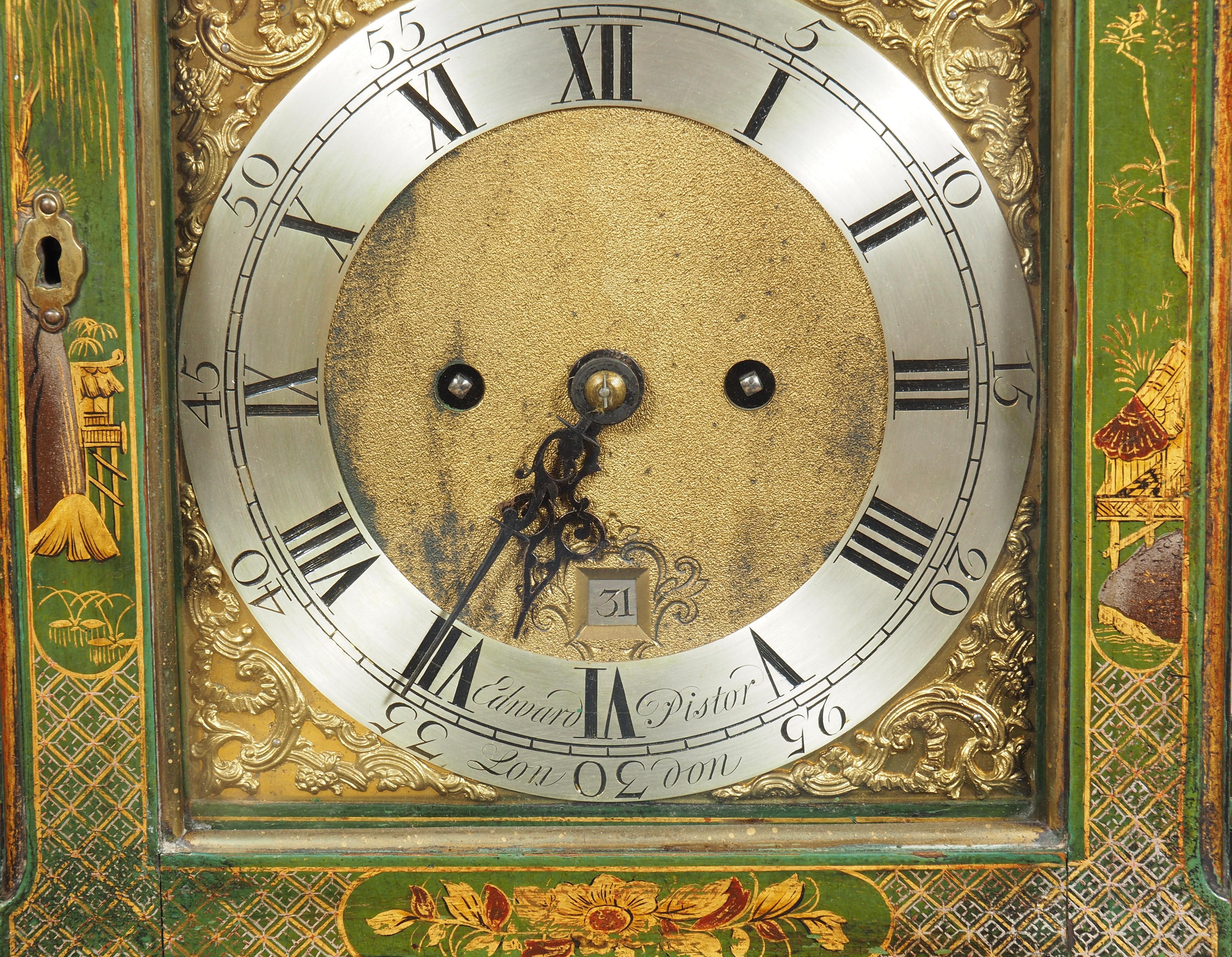 George III Green Japanned Bracket Clock By Edward Pistor 5