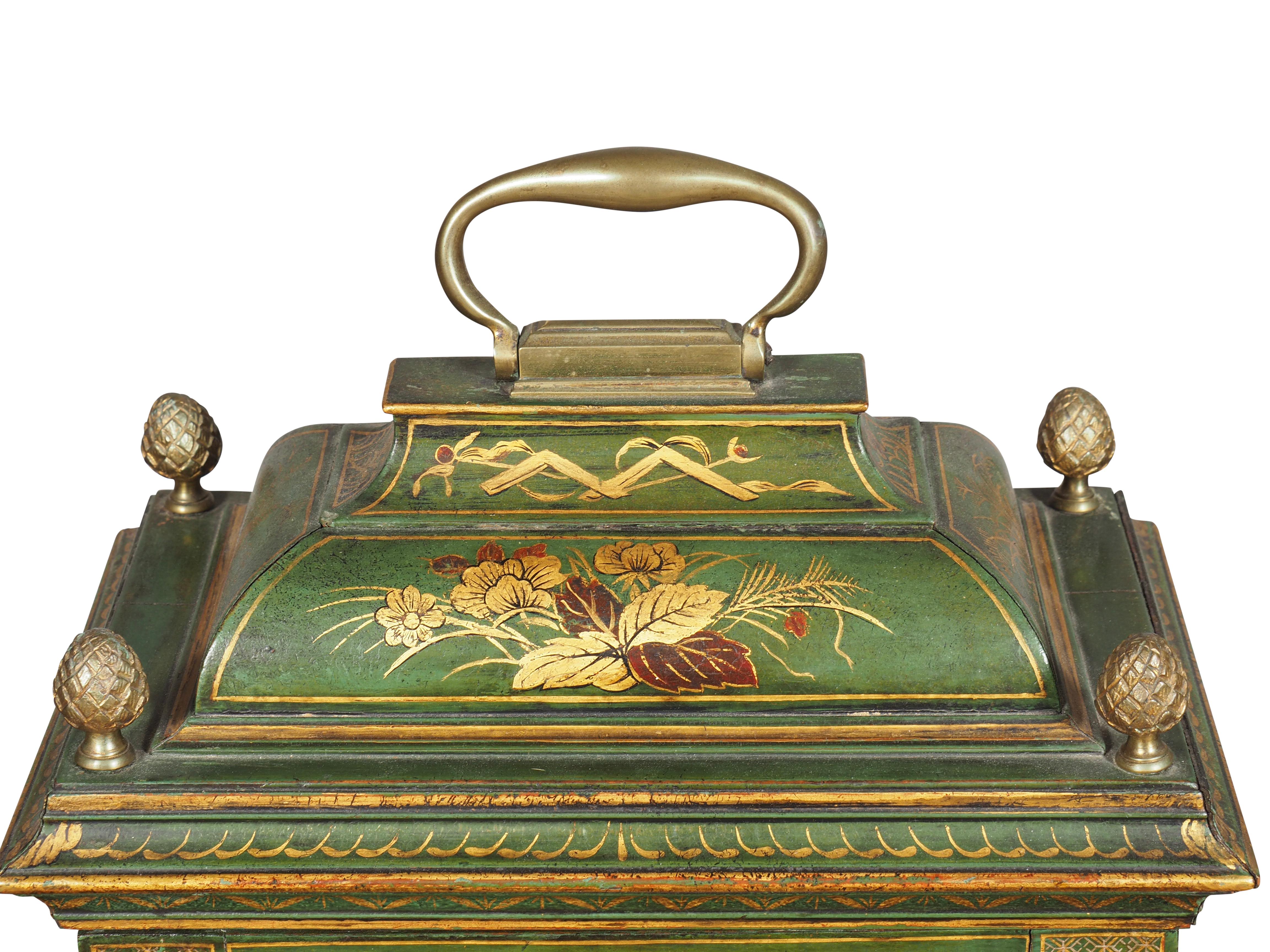 George III Green Japanned Bracket Clock By Edward Pistor 7