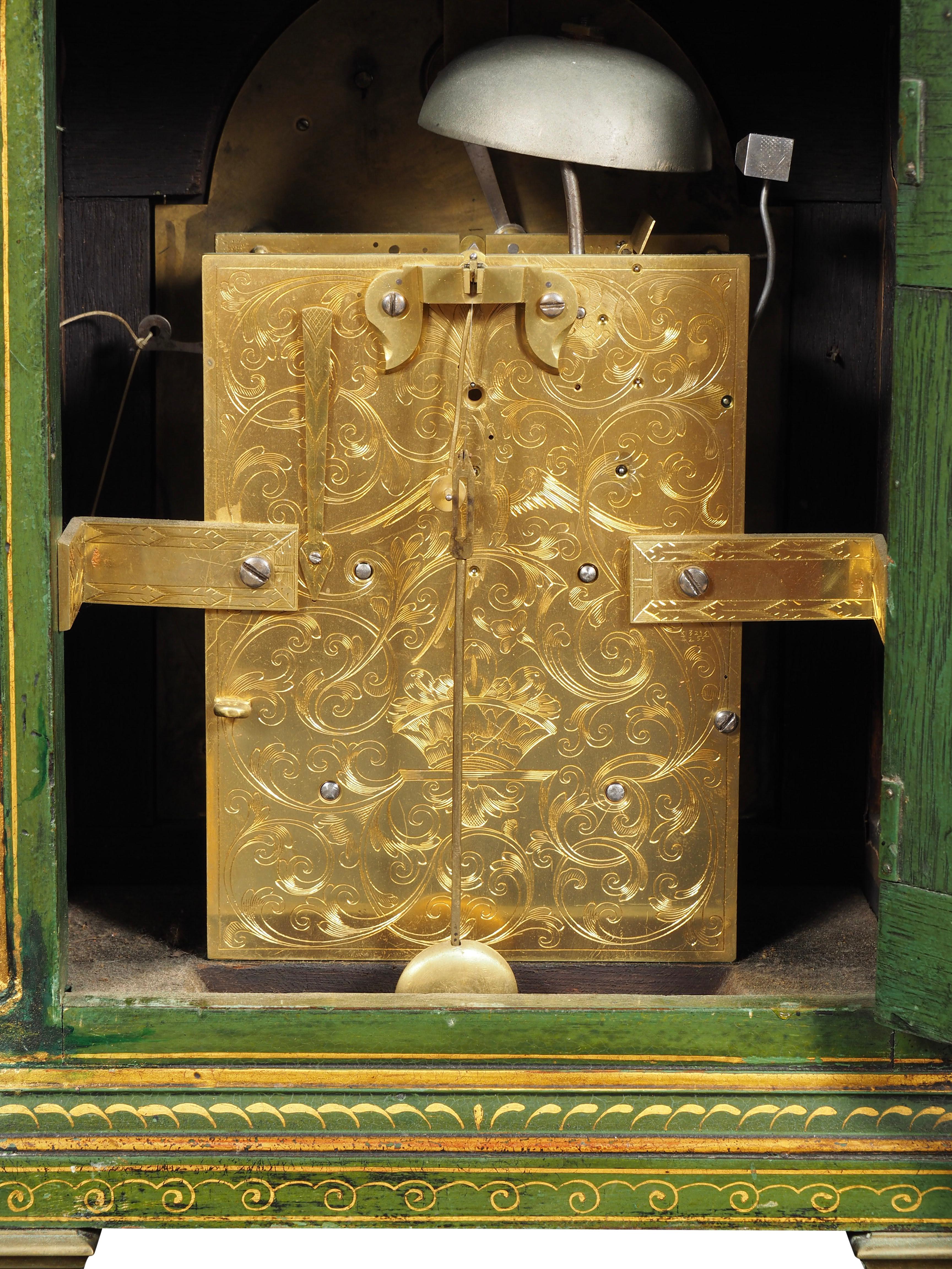 George III Green Japanned Bracket Clock By Edward Pistor 11