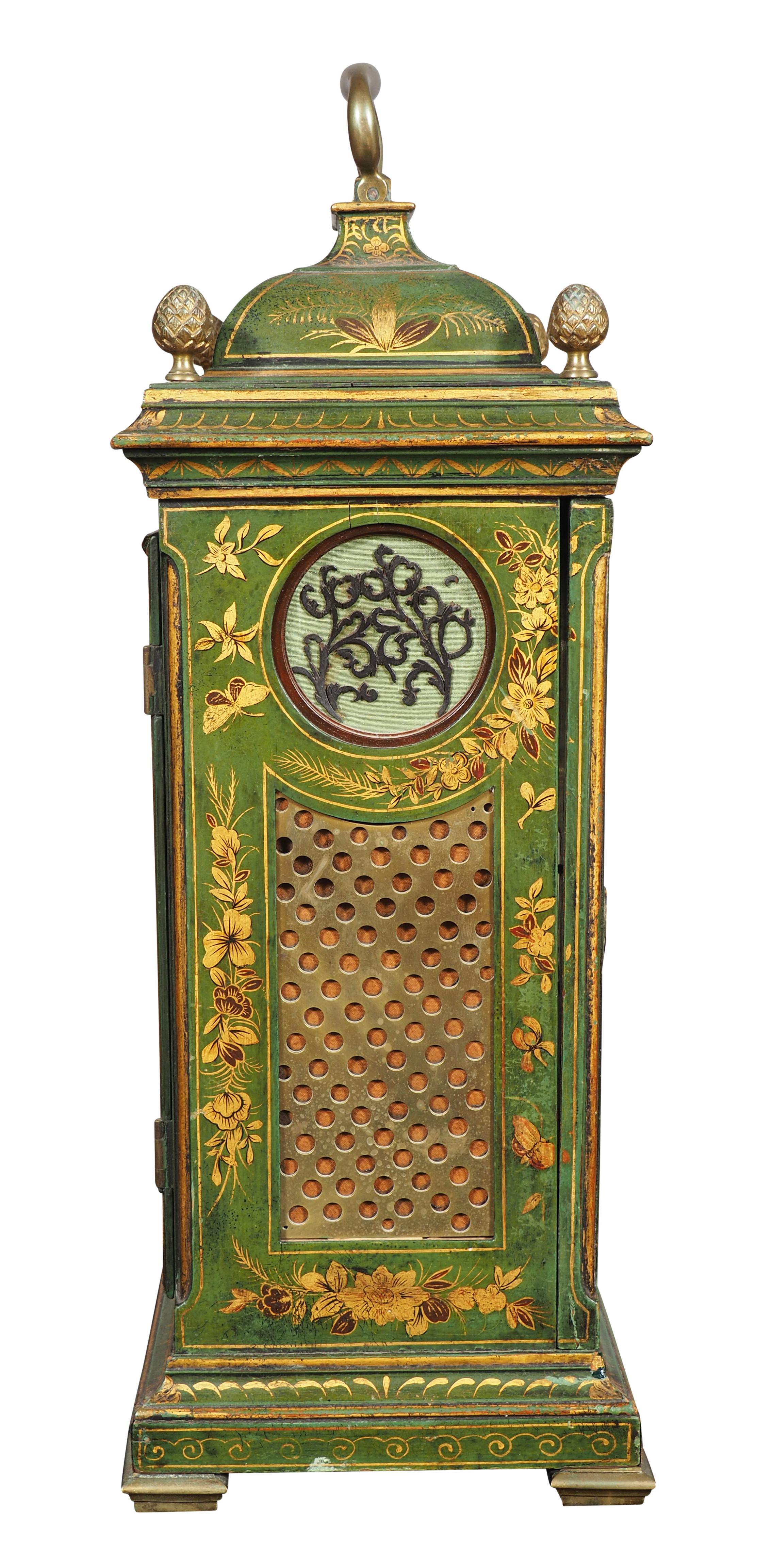 English George III Green Japanned Bracket Clock By Edward Pistor