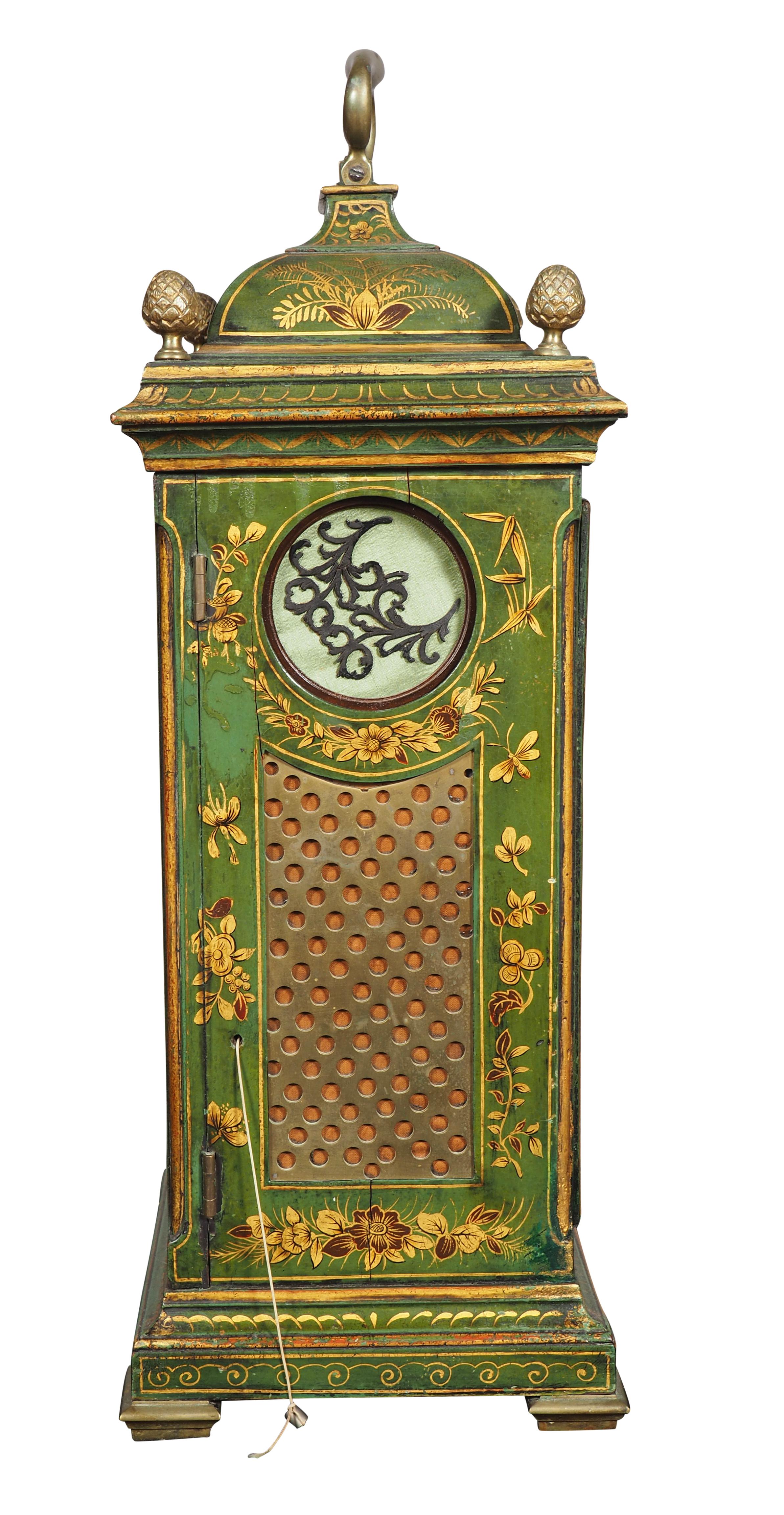Late 18th Century George III Green Japanned Bracket Clock By Edward Pistor
