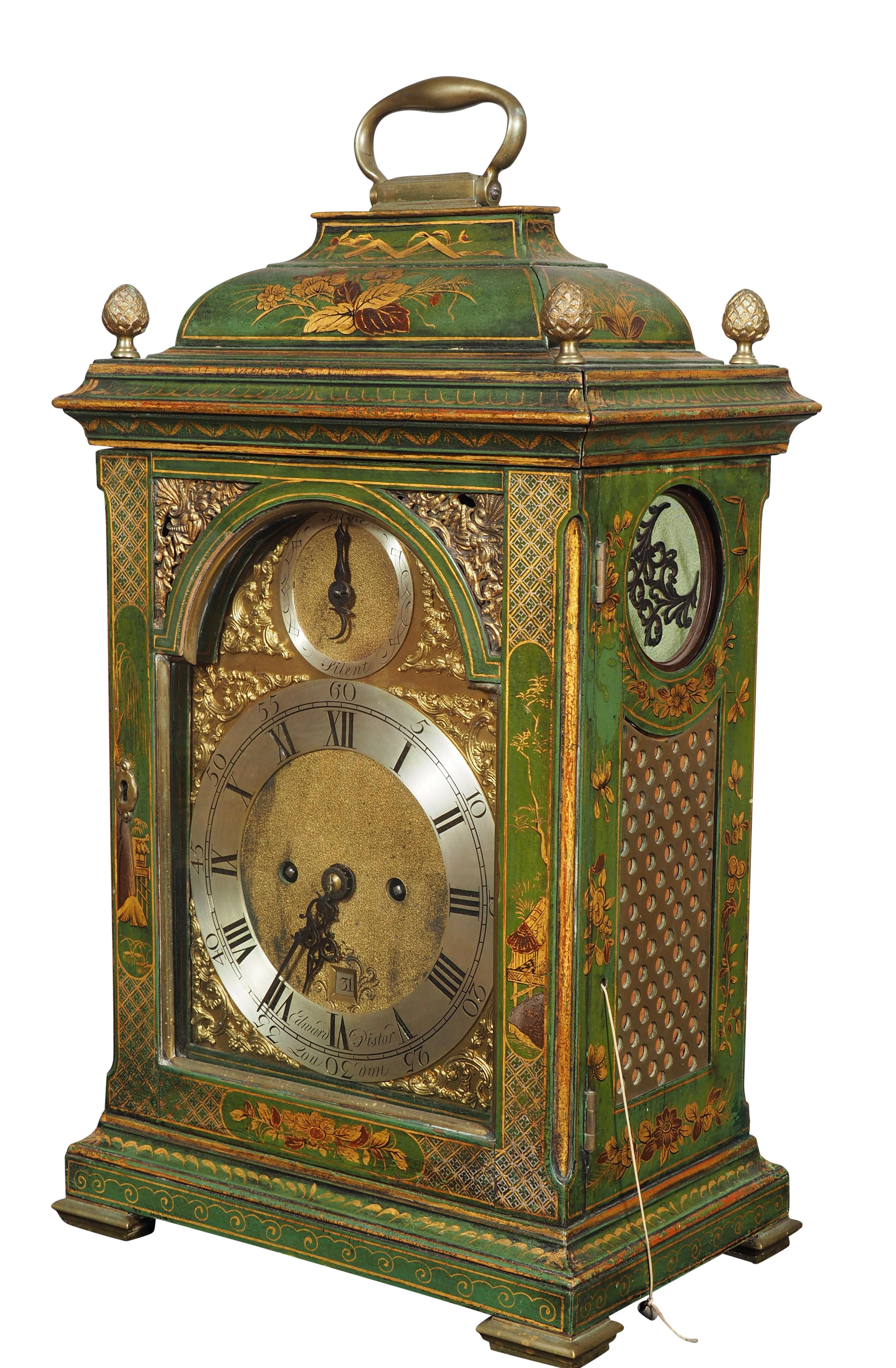 Brass George III Green Japanned Bracket Clock By Edward Pistor