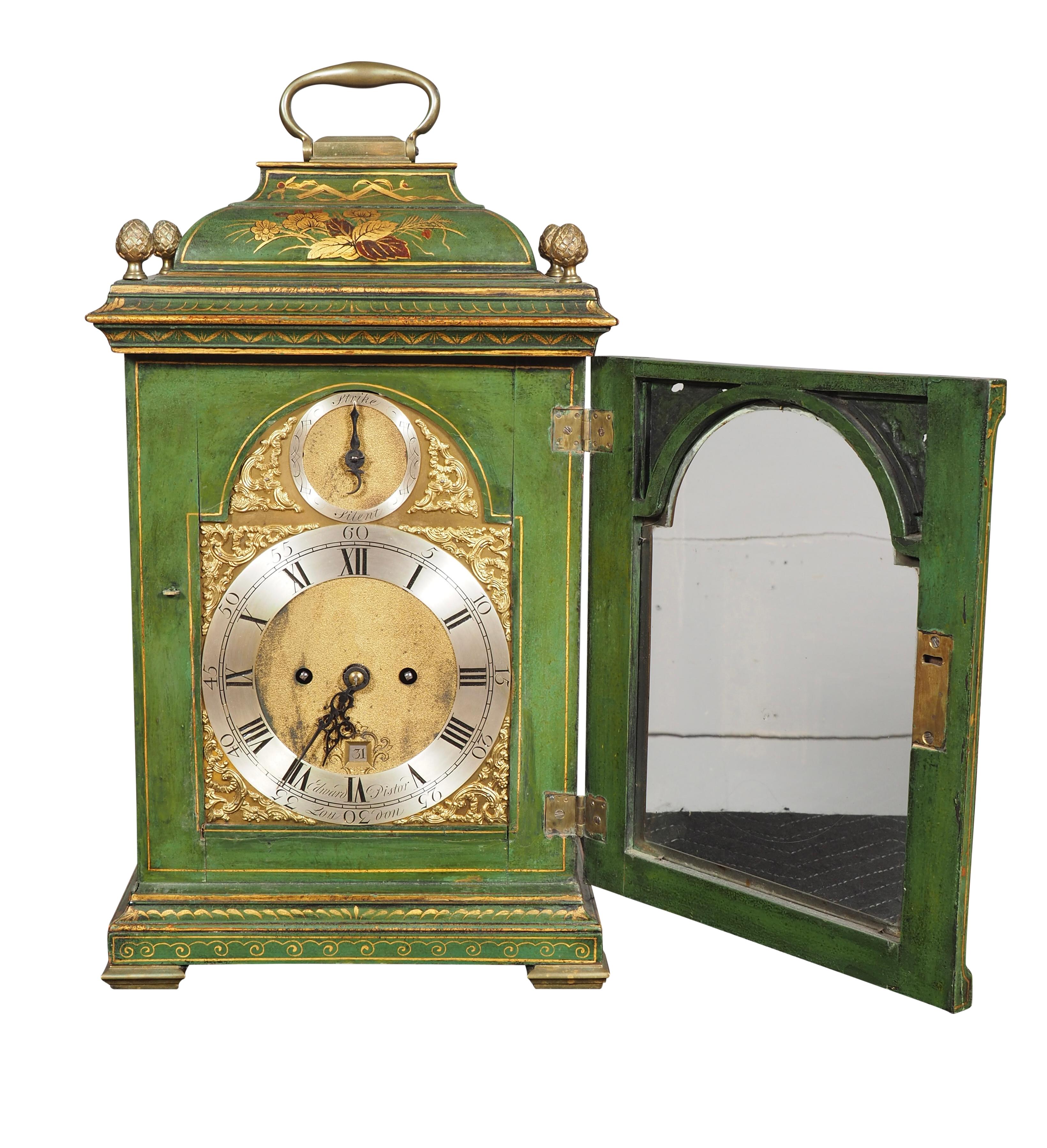 George III Green Japanned Bracket Clock By Edward Pistor 1