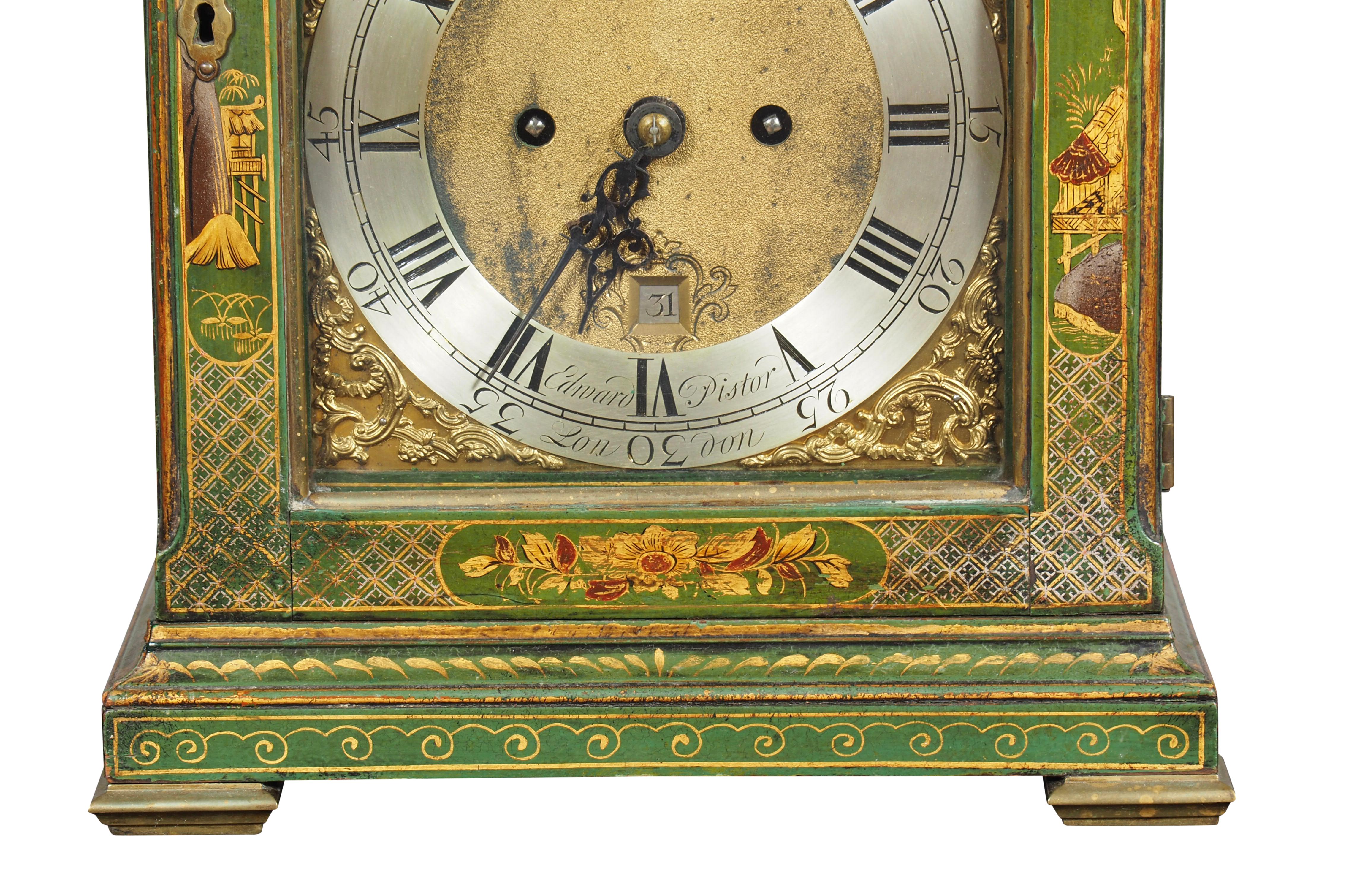 George III Green Japanned Bracket Clock By Edward Pistor 2