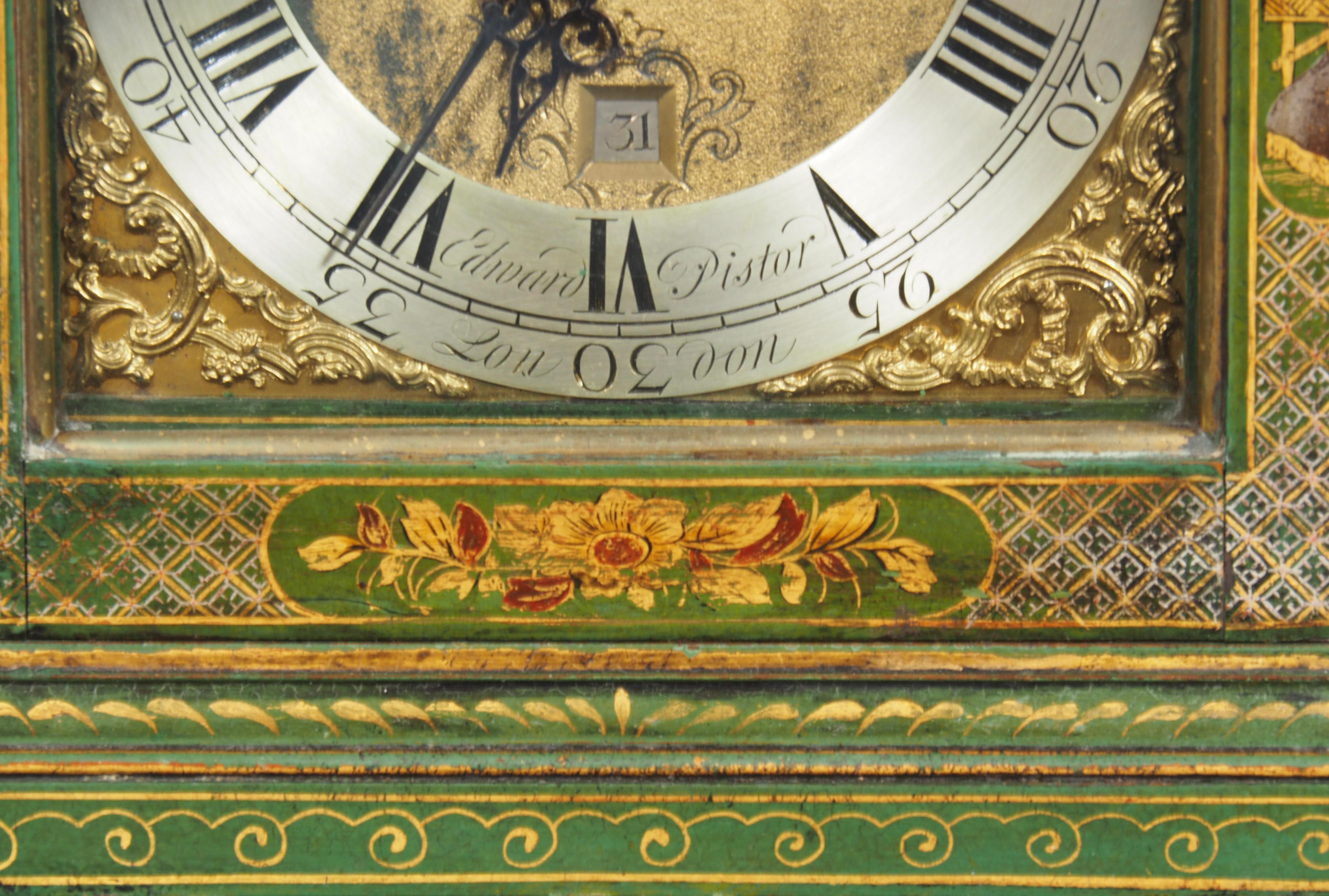 George III Green Japanned Bracket Clock By Edward Pistor 3