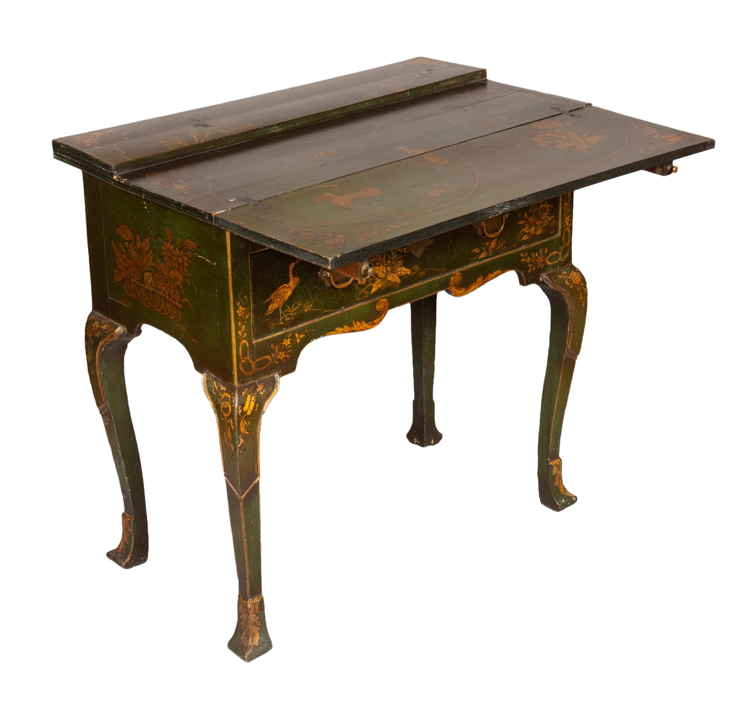 Late 18th Century George III Green Japanned Table For Sale
