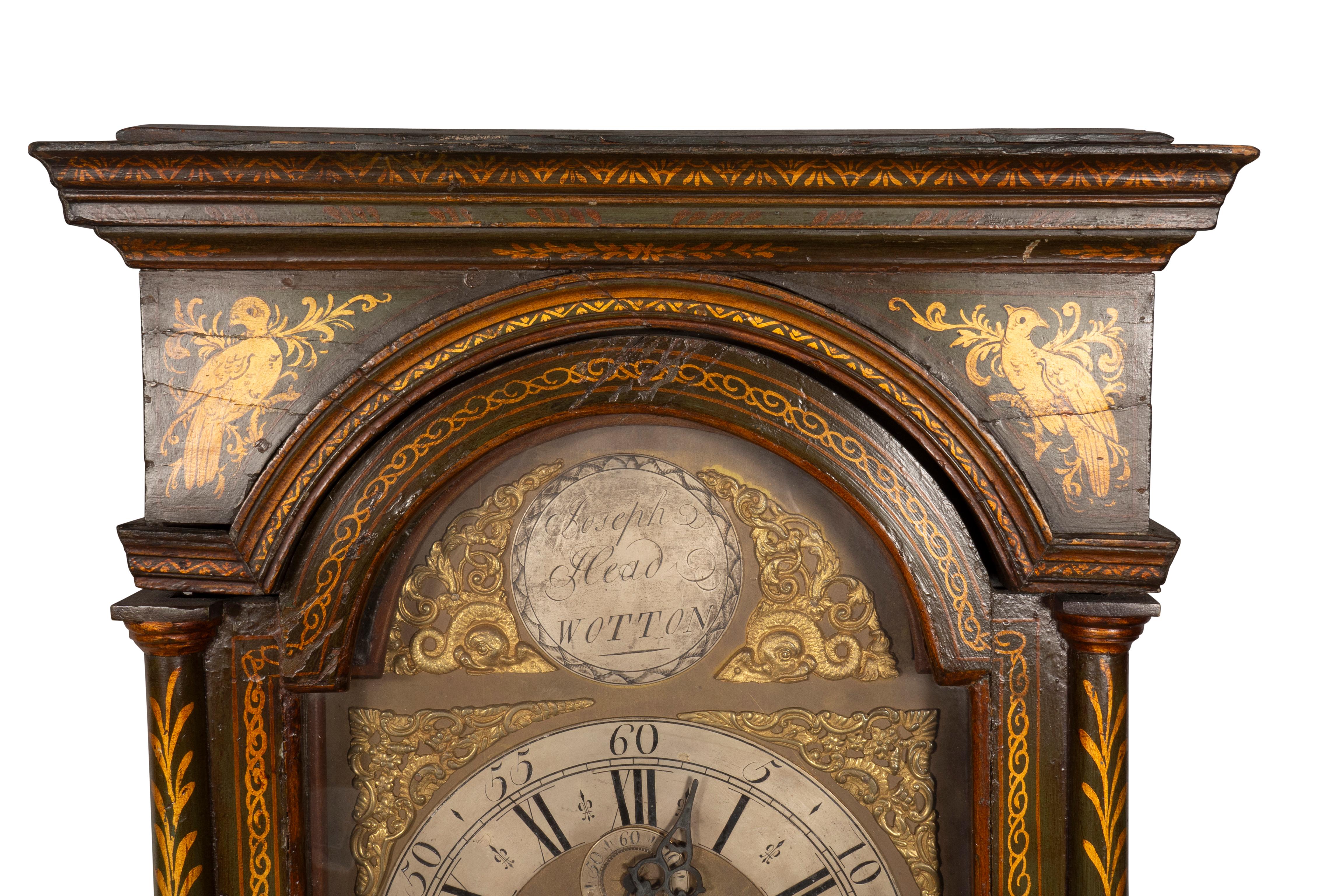 George III Green Japanned Tall Case Clock For Sale 2