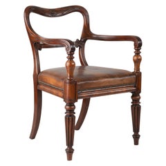 George III Hand Carved Mahogany Library Chair in Rococo Revival Style