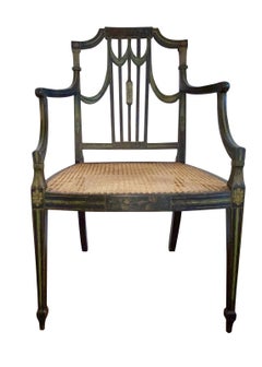 George III Hand Painted Armchair in the Sheraton Manner, 18th Century