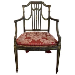 George III Hand Painted Armchair in the Sheraton Manner, 18th Century