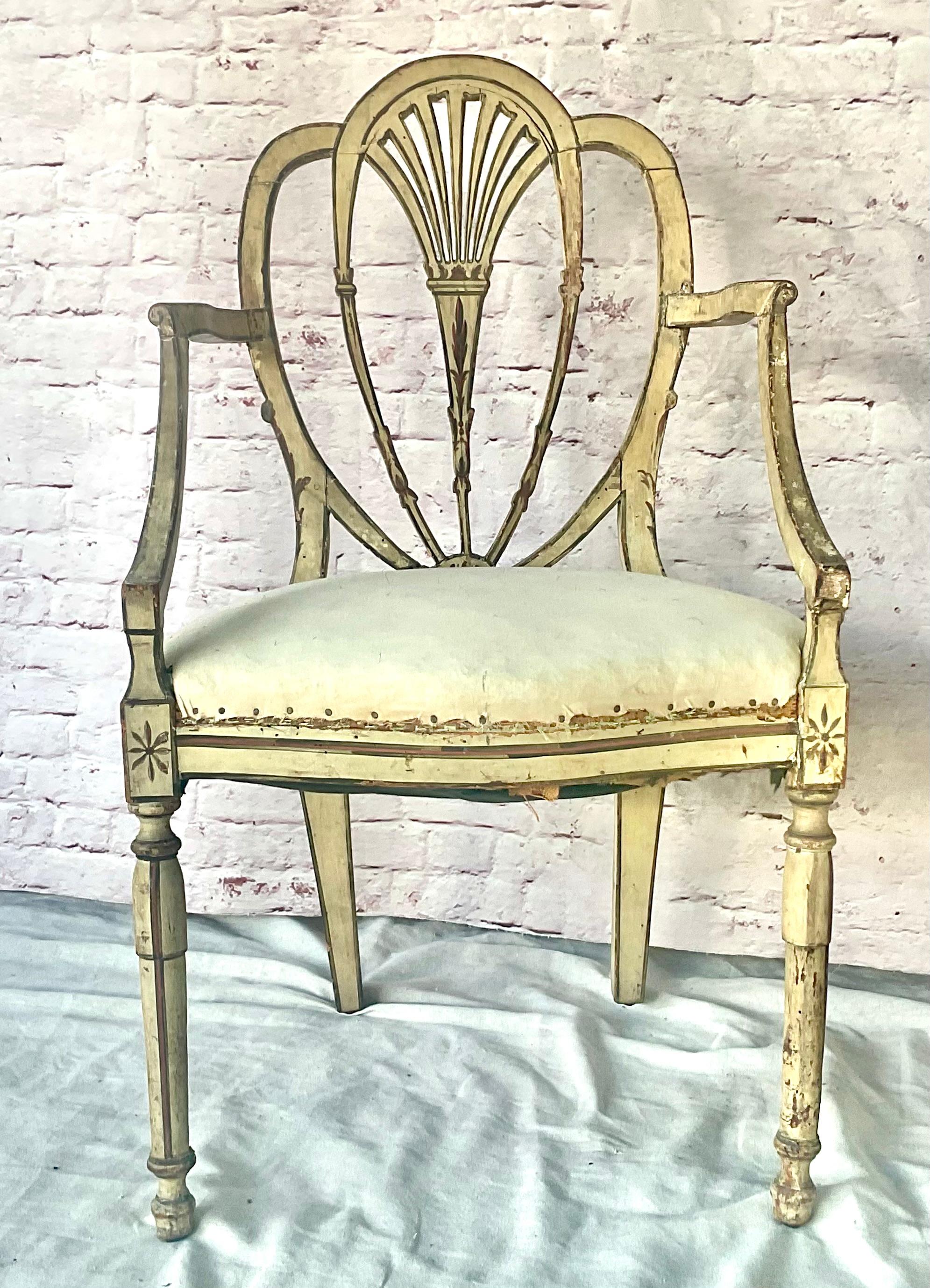 Giorgio III Poltrone aperte dipinte George Hepplewhite, una coppia in vendita