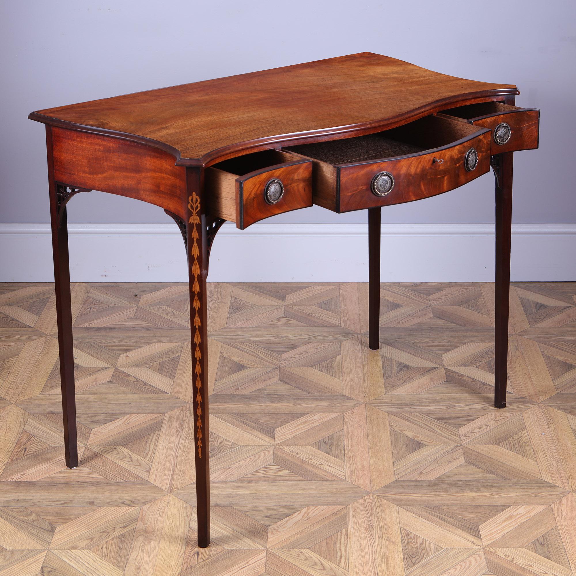 Marquetry George III Hepplewhite Serpentine Side Table For Sale
