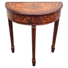 George III Inlaid Burlwood Style Demilune Console Table