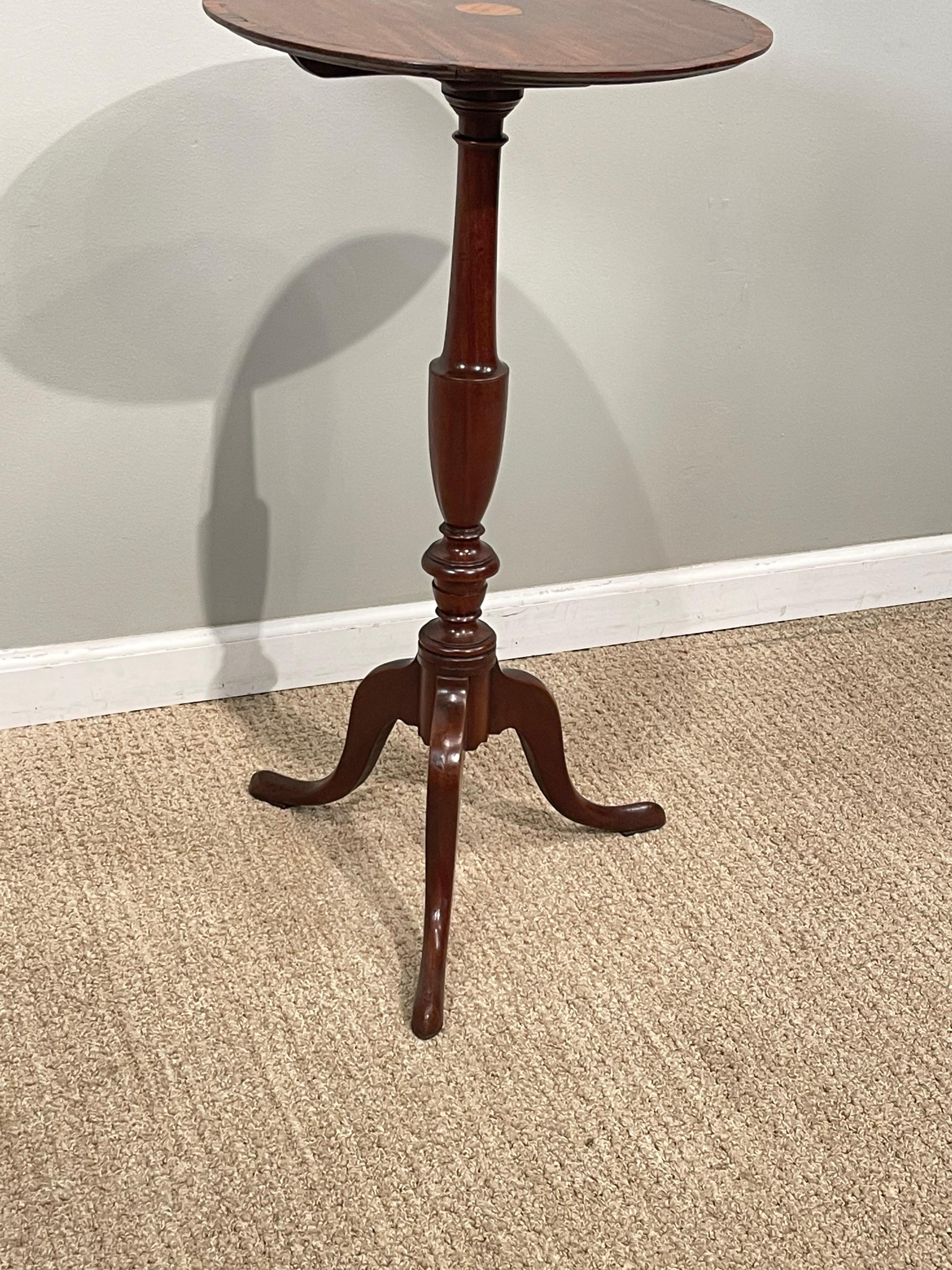 Boxwood George III Inlaid & Cross-Banded Mahogany Tripod Table For Sale