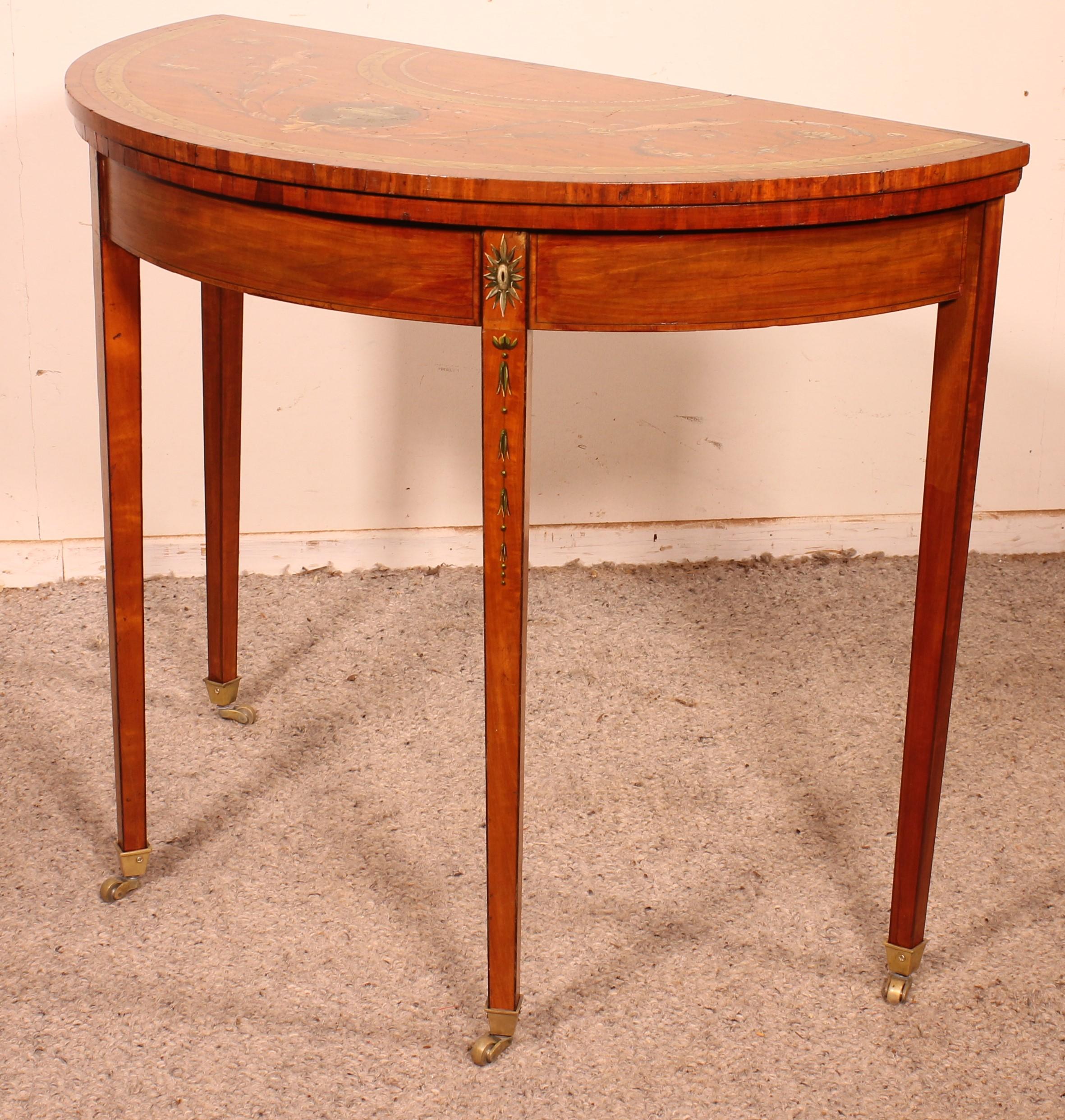 George III Inlaid & Hand Painted Satinwood Console/ Card Table, Ireland For Sale 6