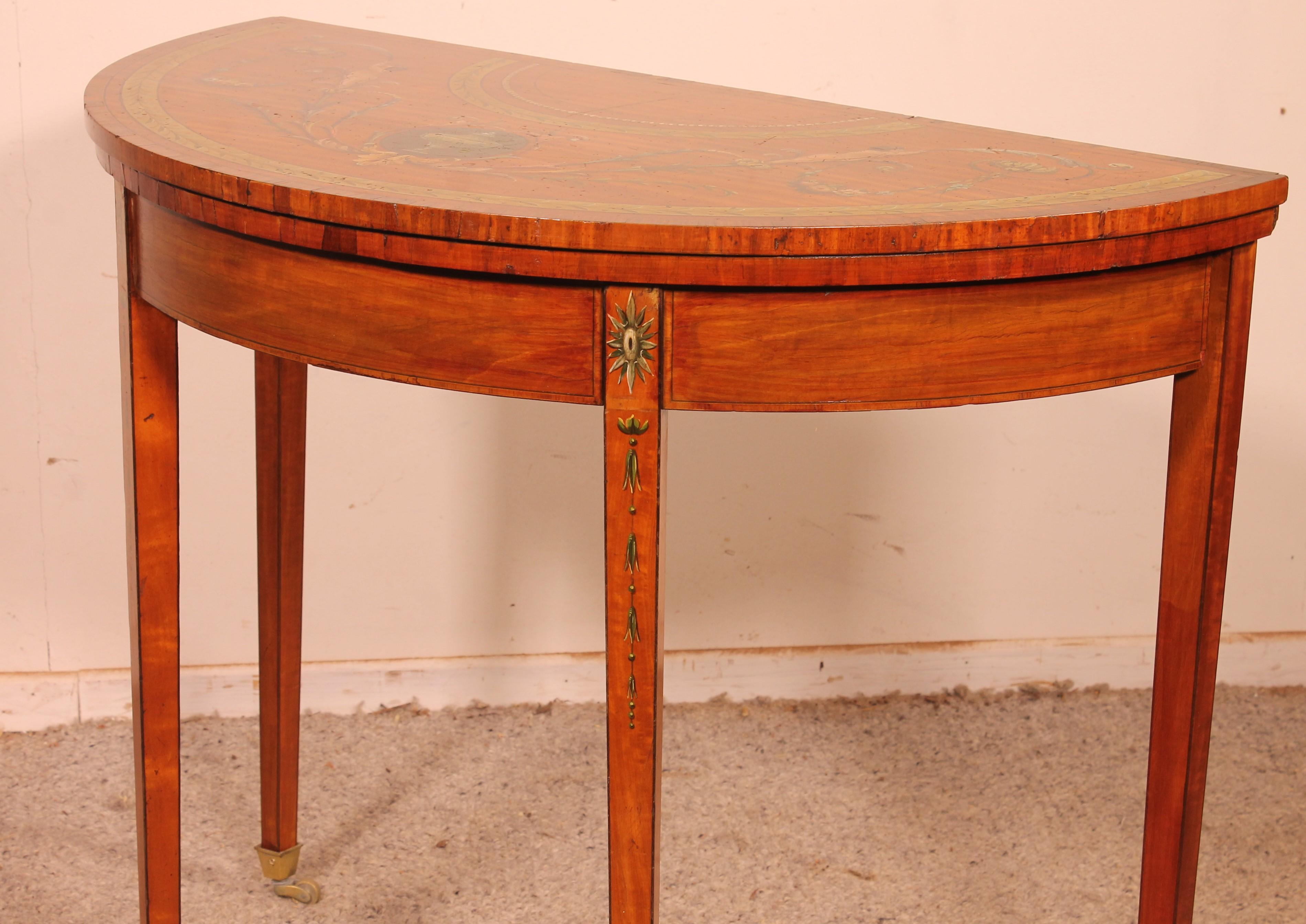 George III Inlaid & Hand Painted Satinwood Console/ Card Table, Ireland For Sale 7