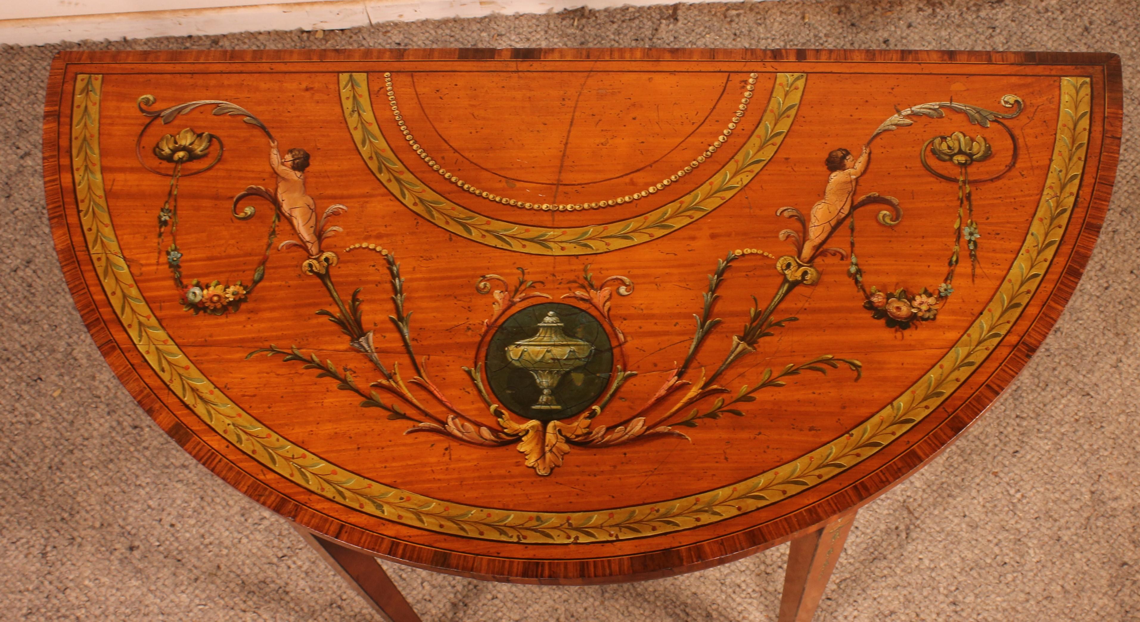 George III Inlaid & Hand Painted Satinwood Console/ Card Table, Ireland For Sale 8