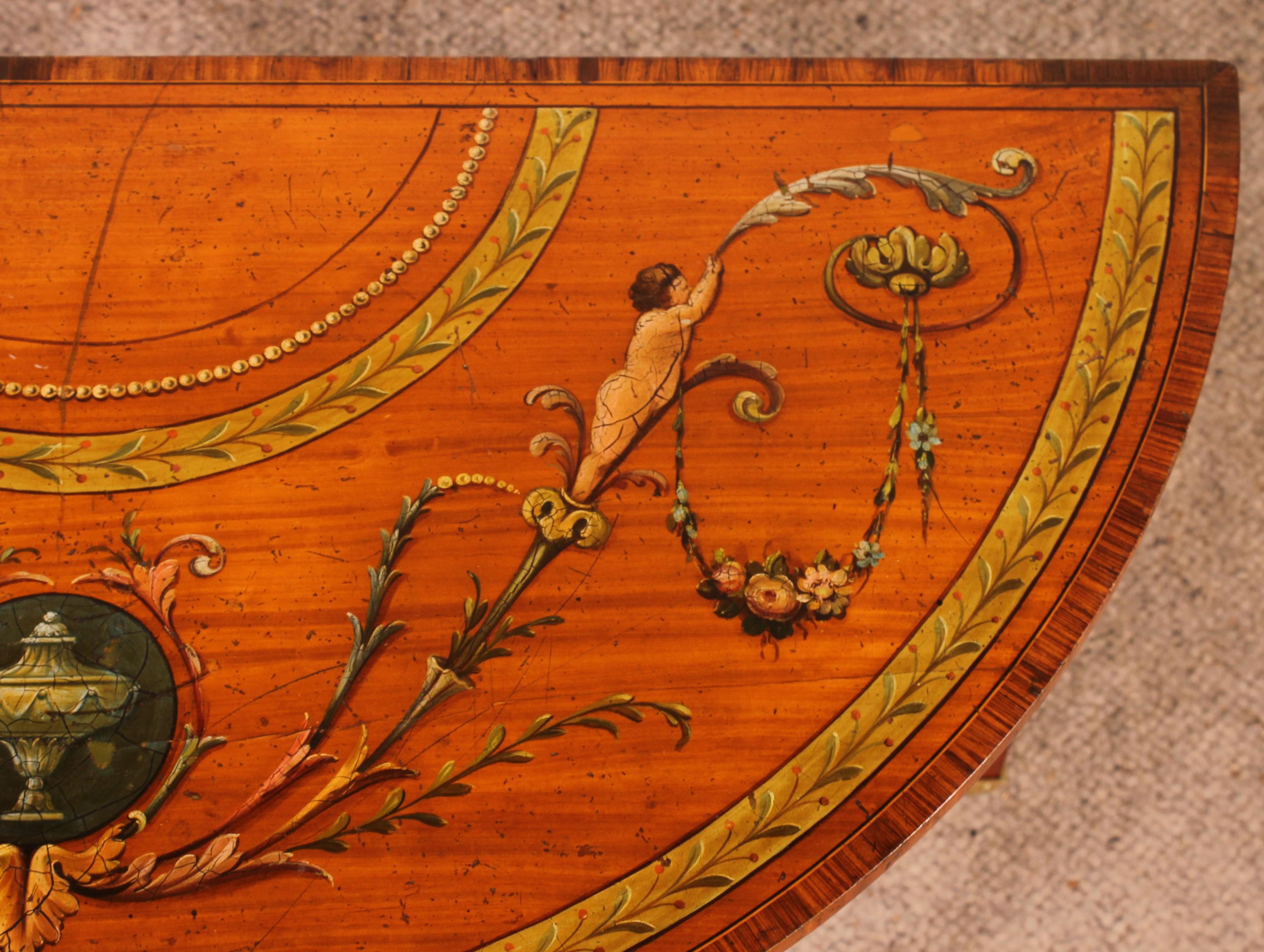 George III Inlaid & Hand Painted Satinwood Console/ Card Table, Ireland For Sale 9