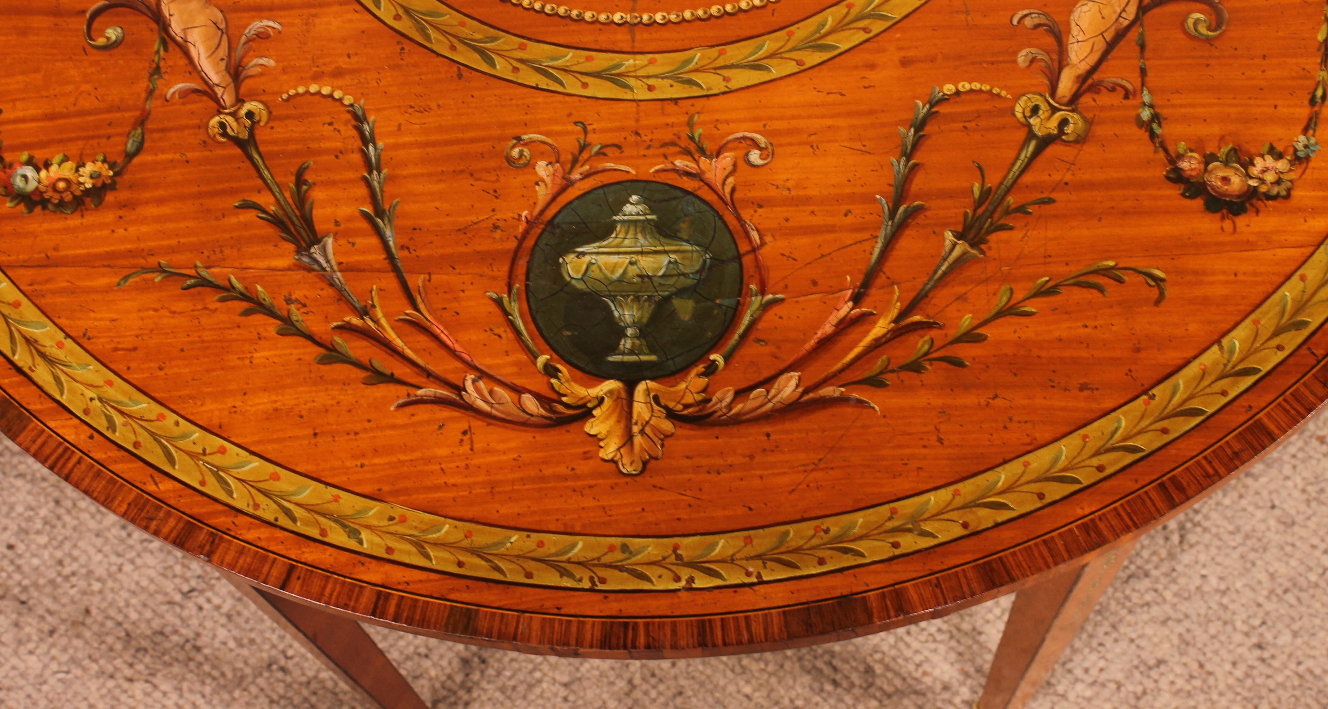 George III Inlaid & Hand Painted Satinwood Console/ Card Table, Ireland For Sale 11