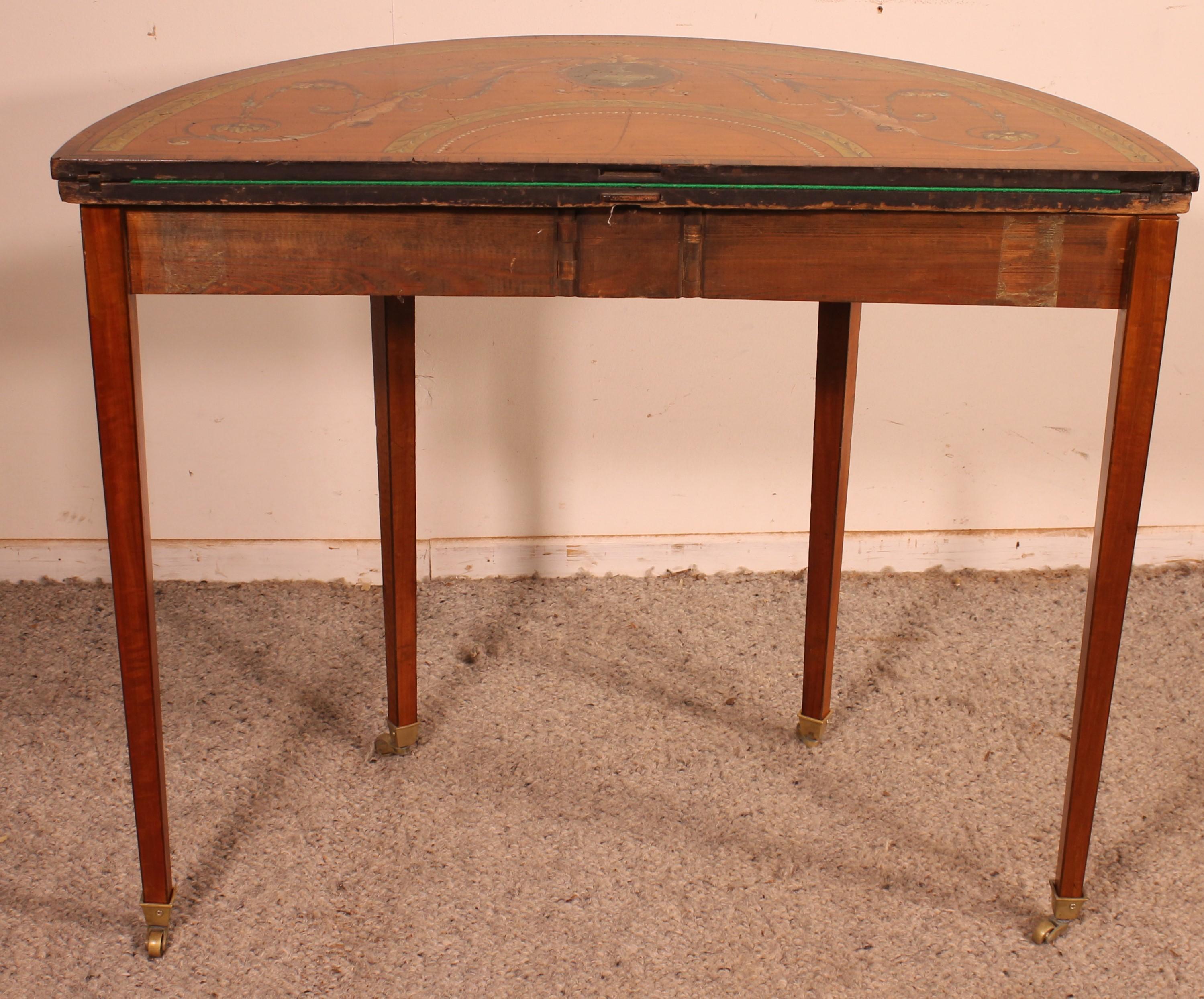 George III Inlaid & Hand Painted Satinwood Console/ Card Table, Ireland For Sale 4