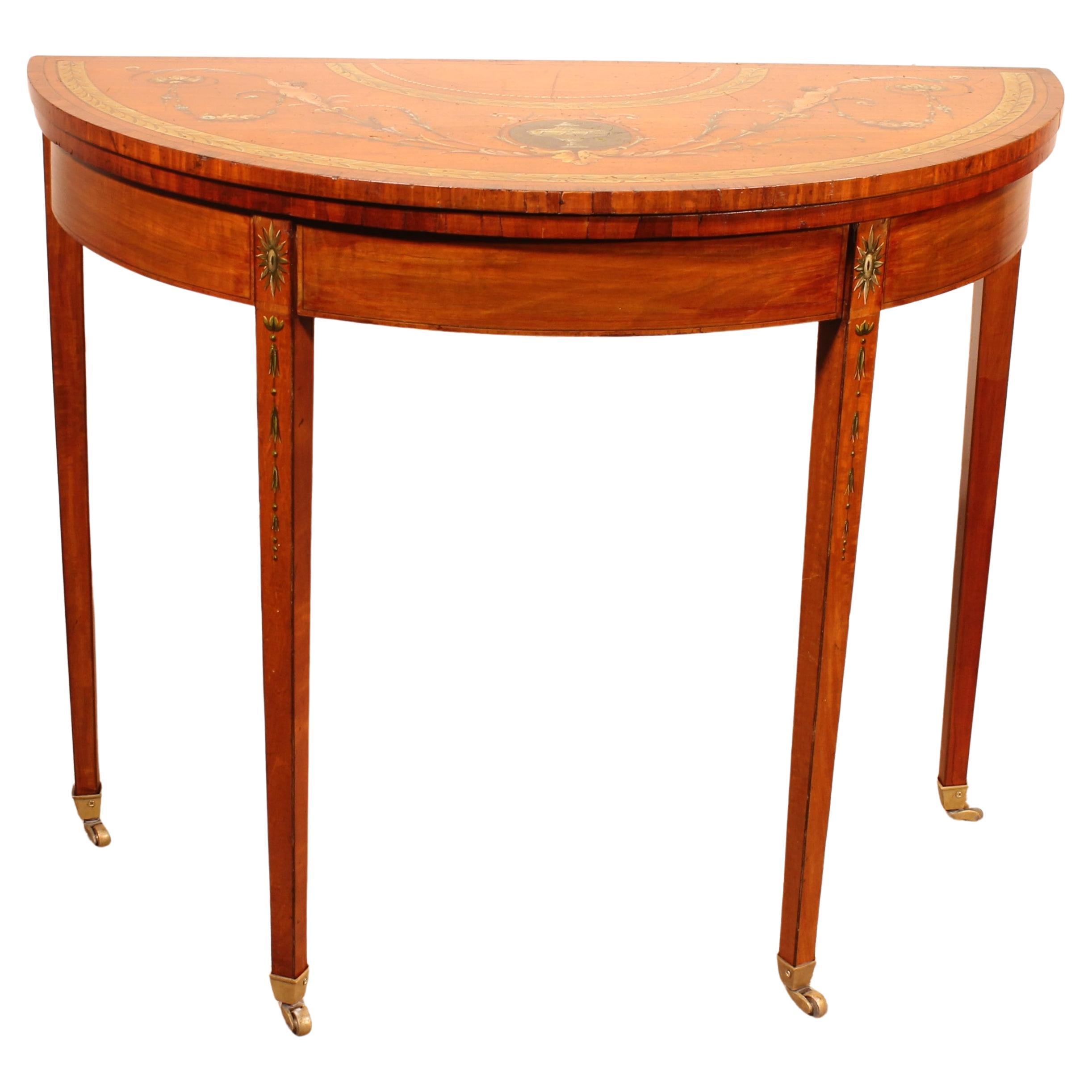 George III Inlaid & Hand Painted Satinwood Console/ Card Table, Ireland For Sale